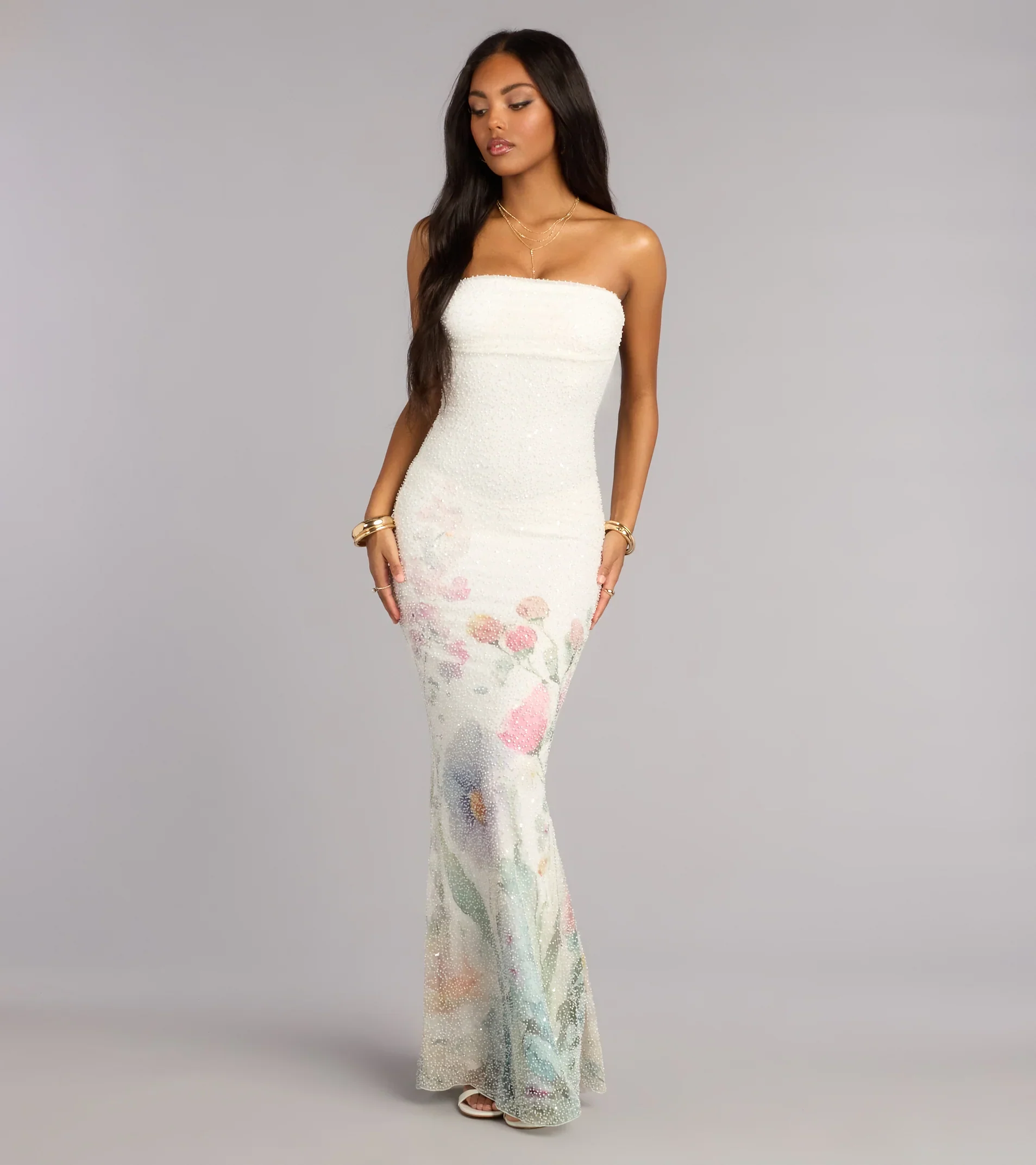 Jenna Floral Bead Mermaid Formal Dress