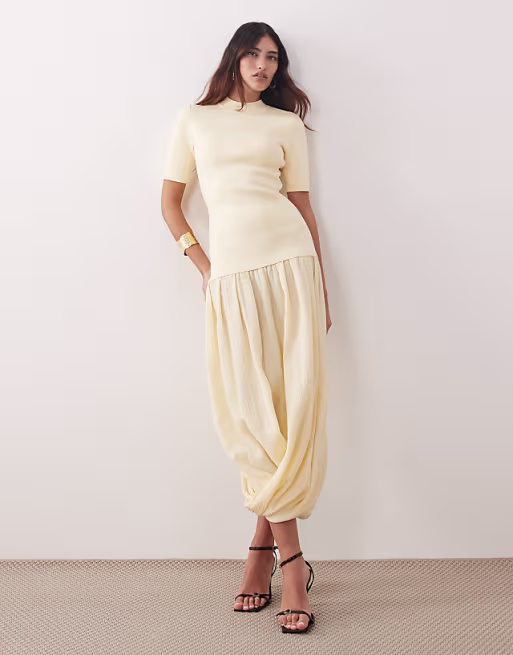 ARRANGE knit short sleeve hybrid midi dress in buttermilk