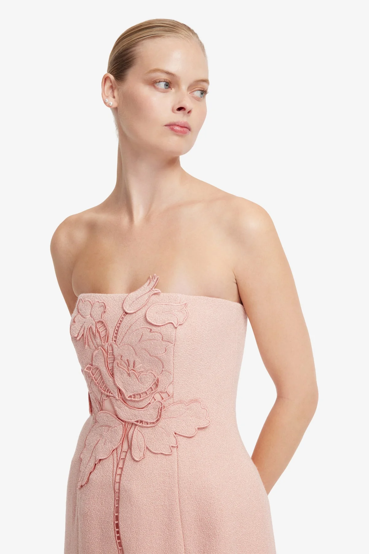 Roselle Appliqué Tweed Bustier Mini Dress - Dusty Pink