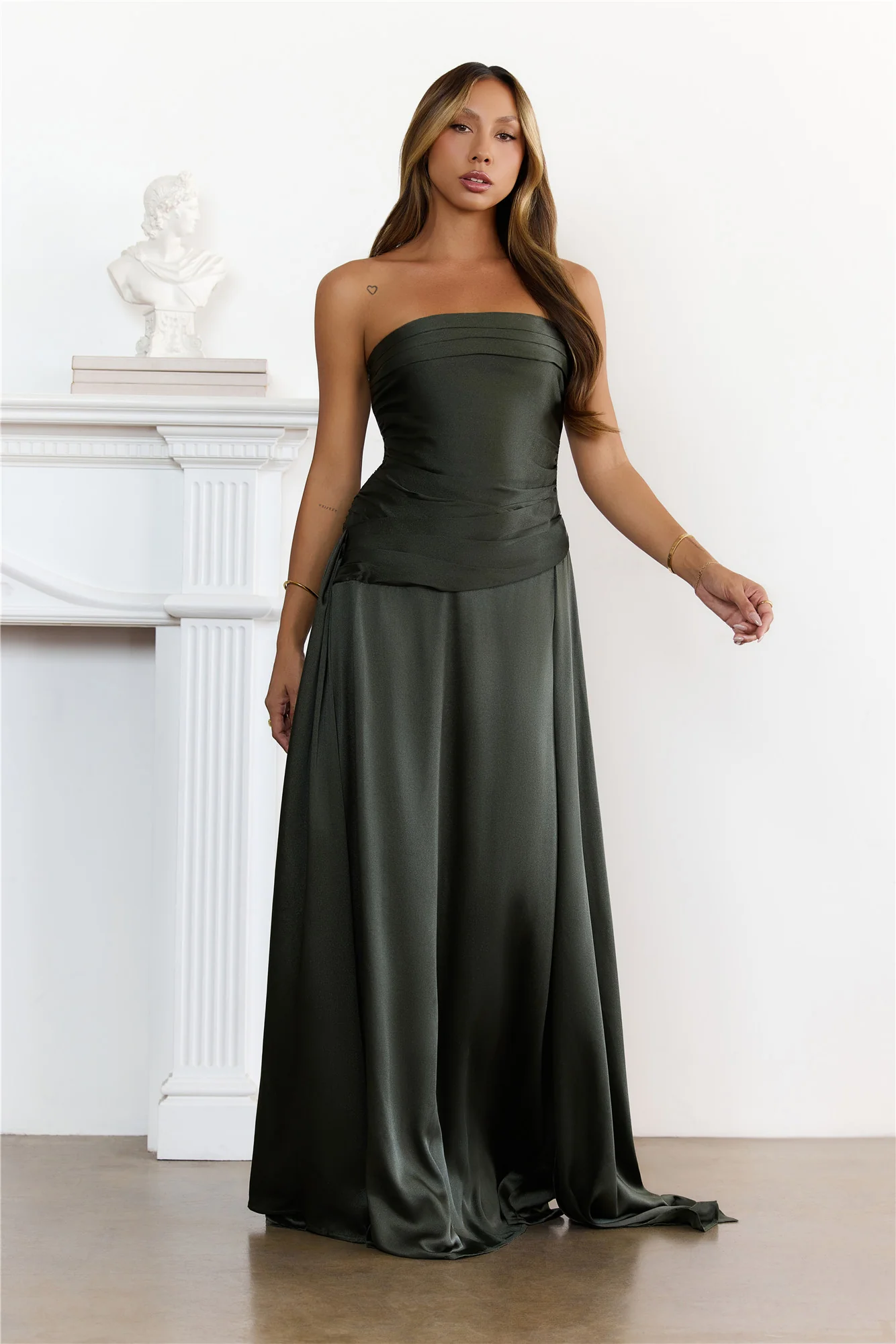Sugar Cubes Strapless Maxi Dress Olive