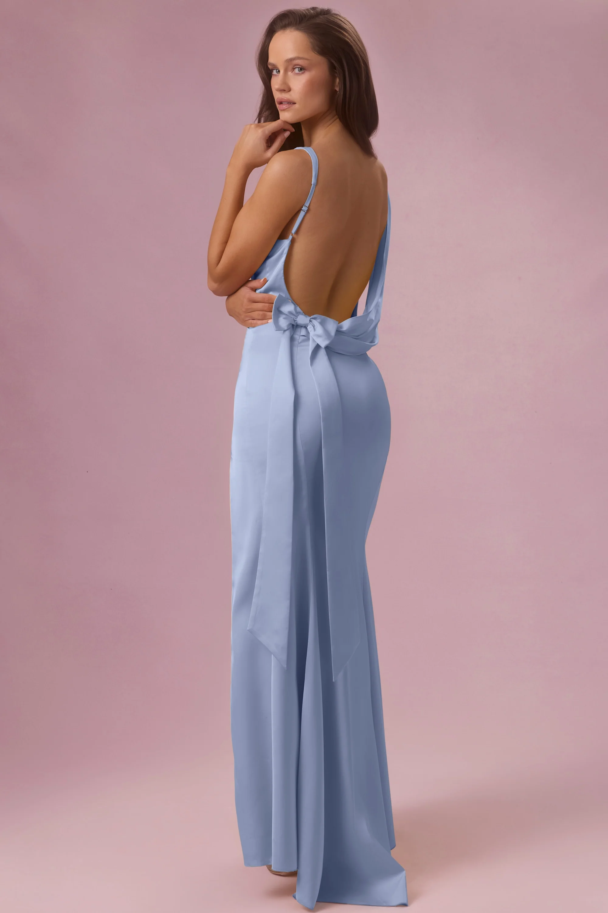 Satin Draped Bridesmaid Dress in Sky Blue