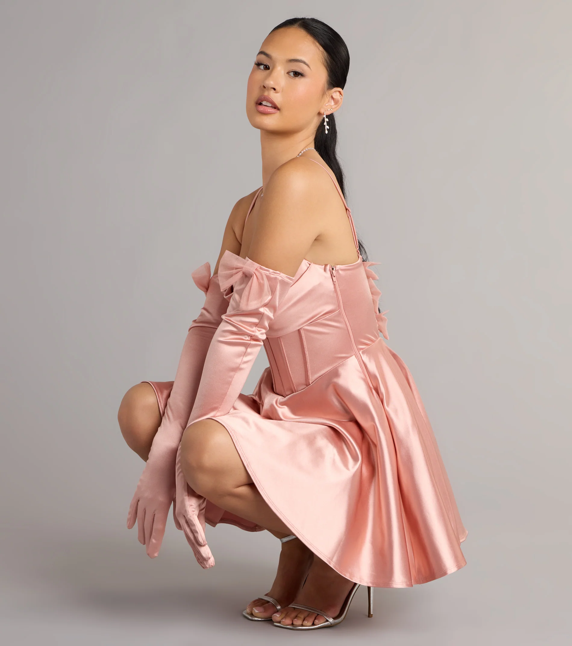 Juliette Satin Corset Short Dress With Gloves