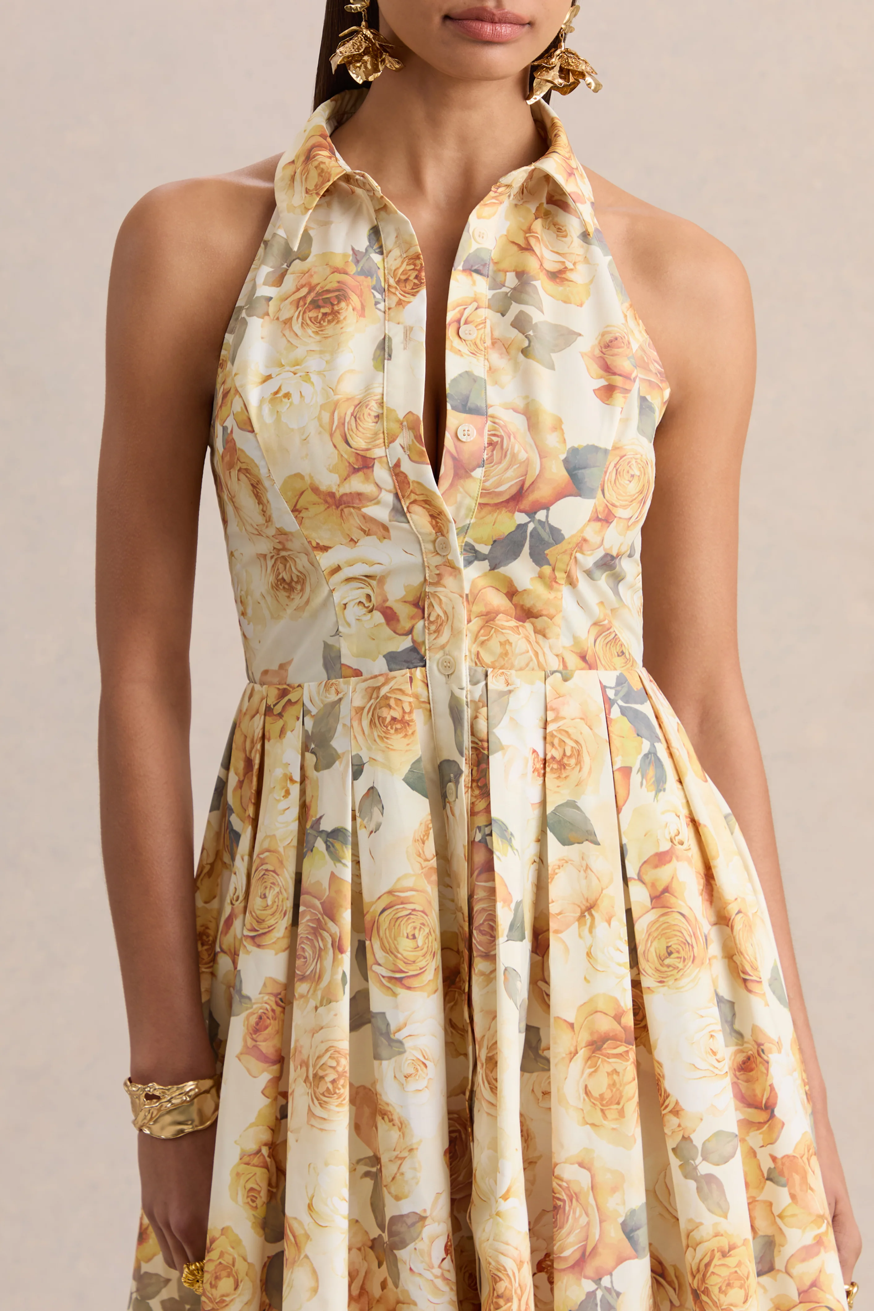 Paulie | Lemon Rose Print Poplin Skater Mini Dress
