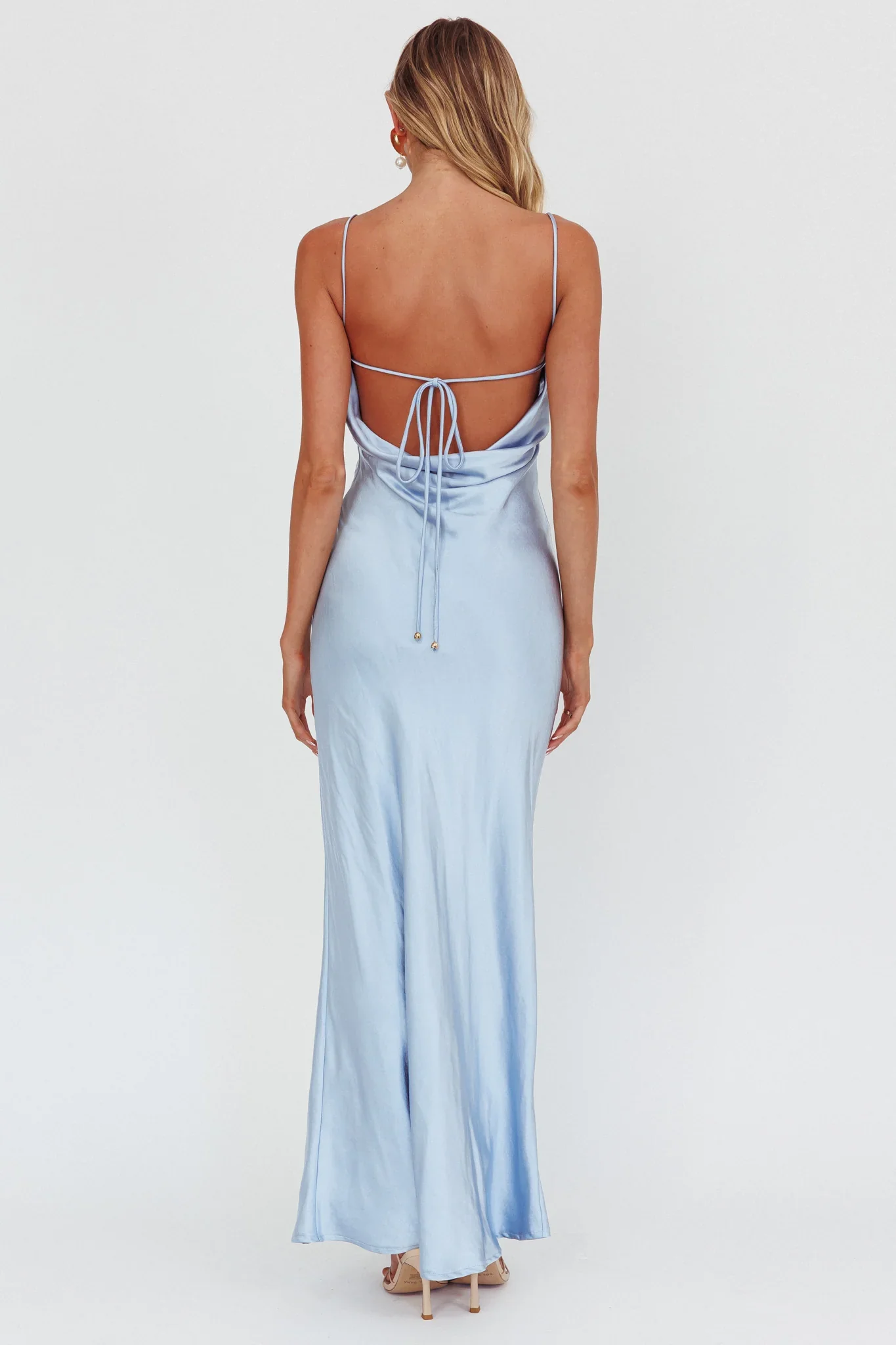 High Roller Cowl Back Rosette Maxi Dress Blue