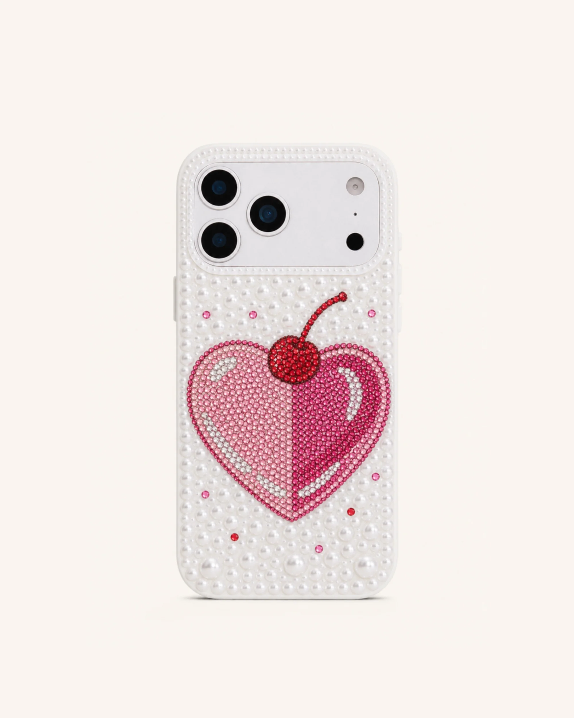 Cherry Heart Faux Pearl Phone Case - White