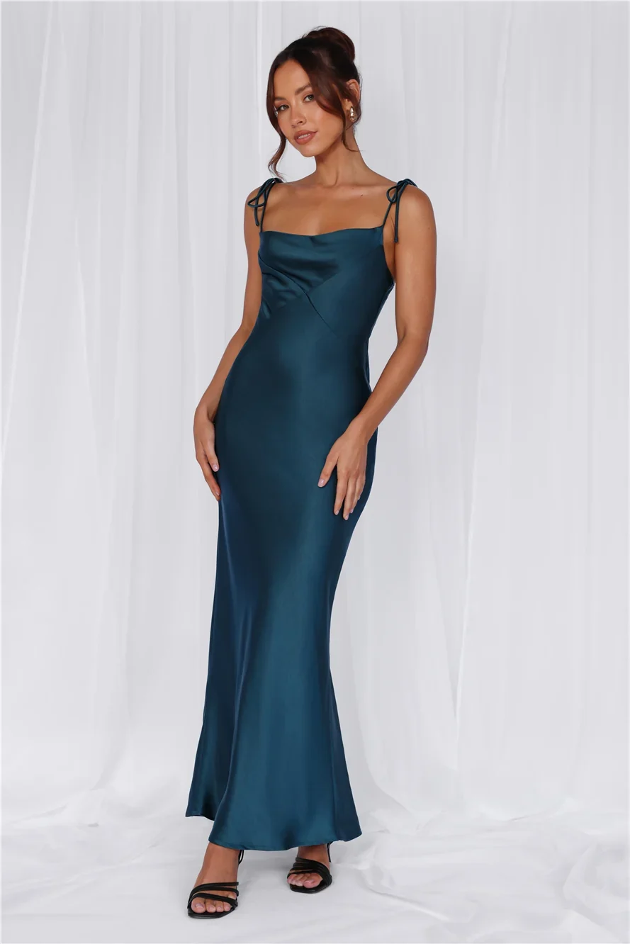 The Penelope Cowl Satin Maxi Dress Teal