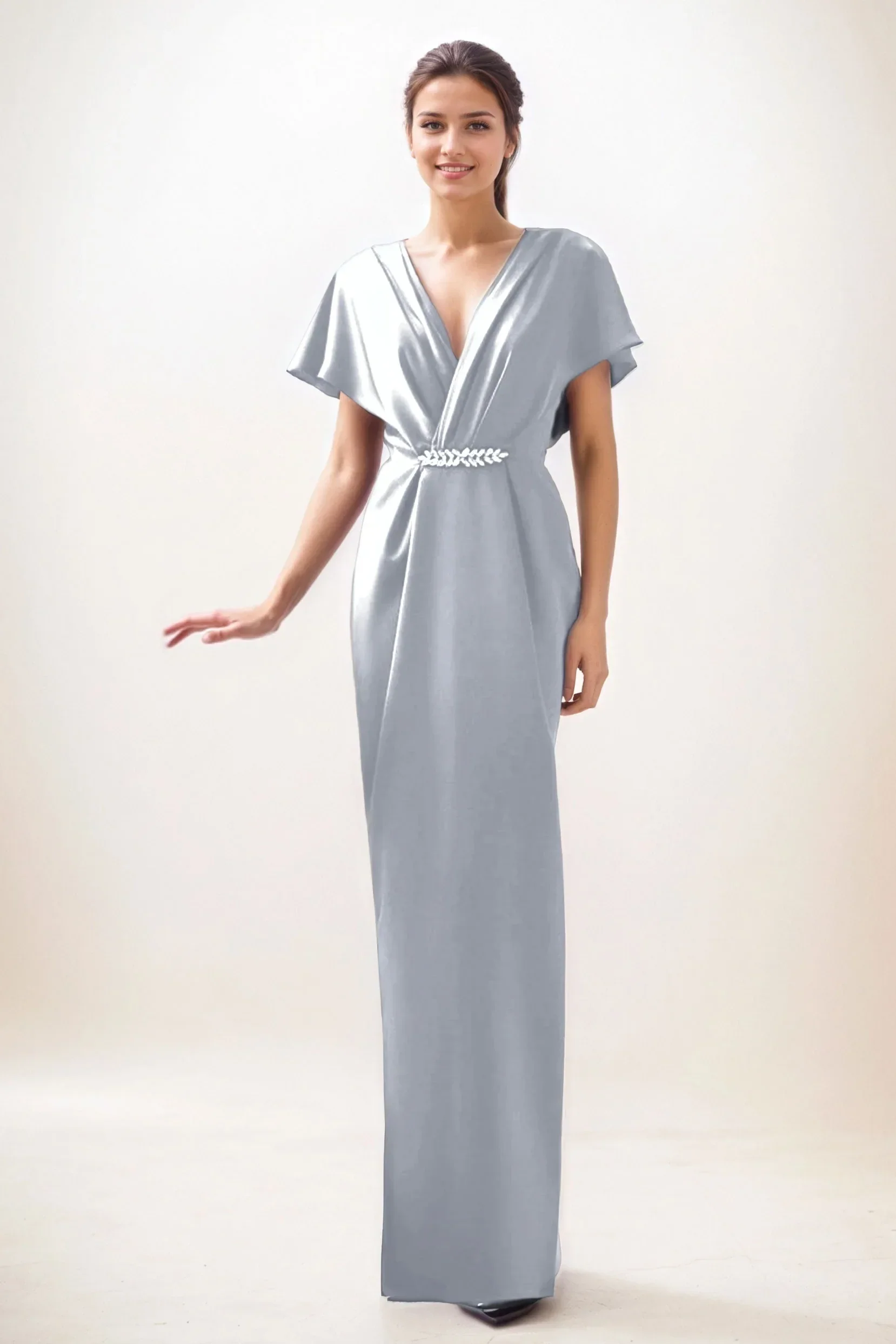 Sheath-Column Maxi Luxe Satin Wedding Guest Dress CG0299