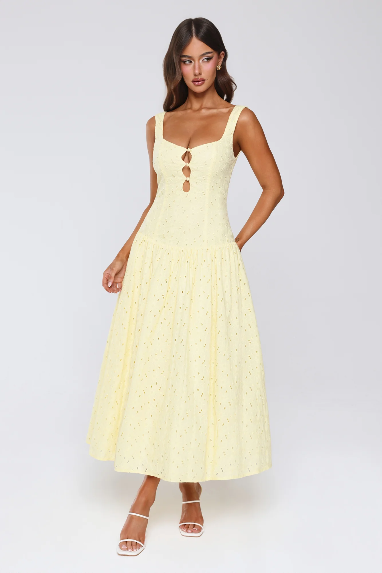 Romance Stitched Embroidered Maxi Dress Lemon - luluinthesky