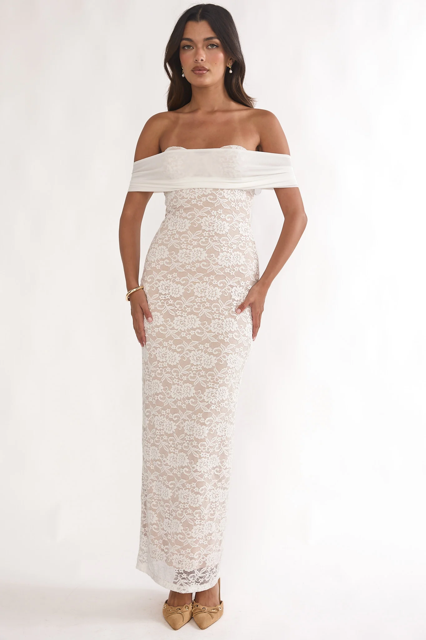 Jewelene Off-Shoulder Maxi Dress Lace White - luluinthesky