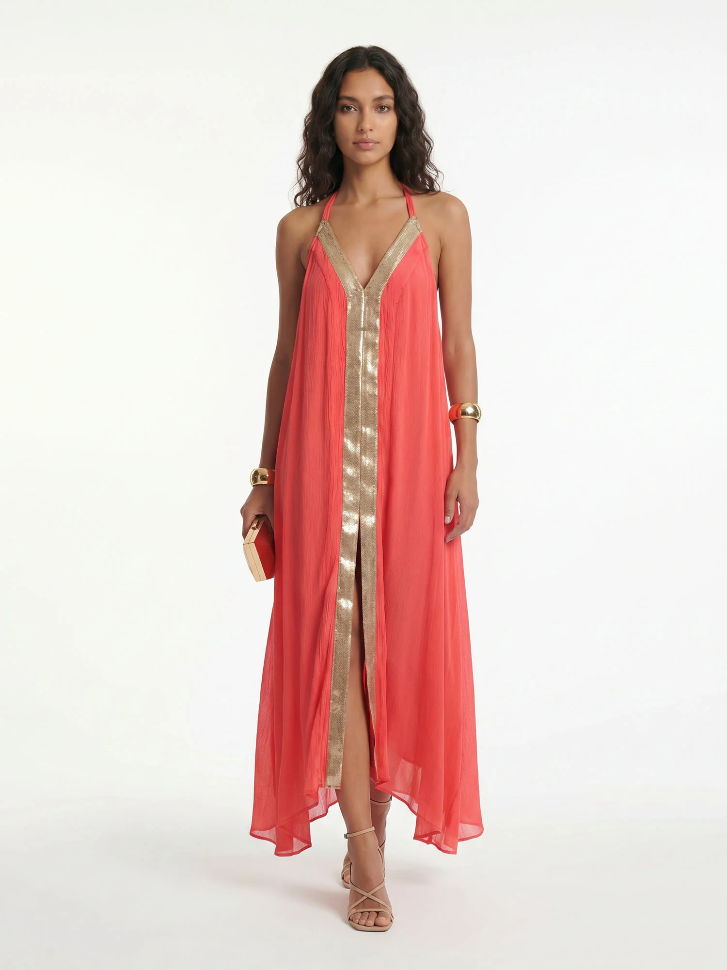 Coral Veil Maxi Dress