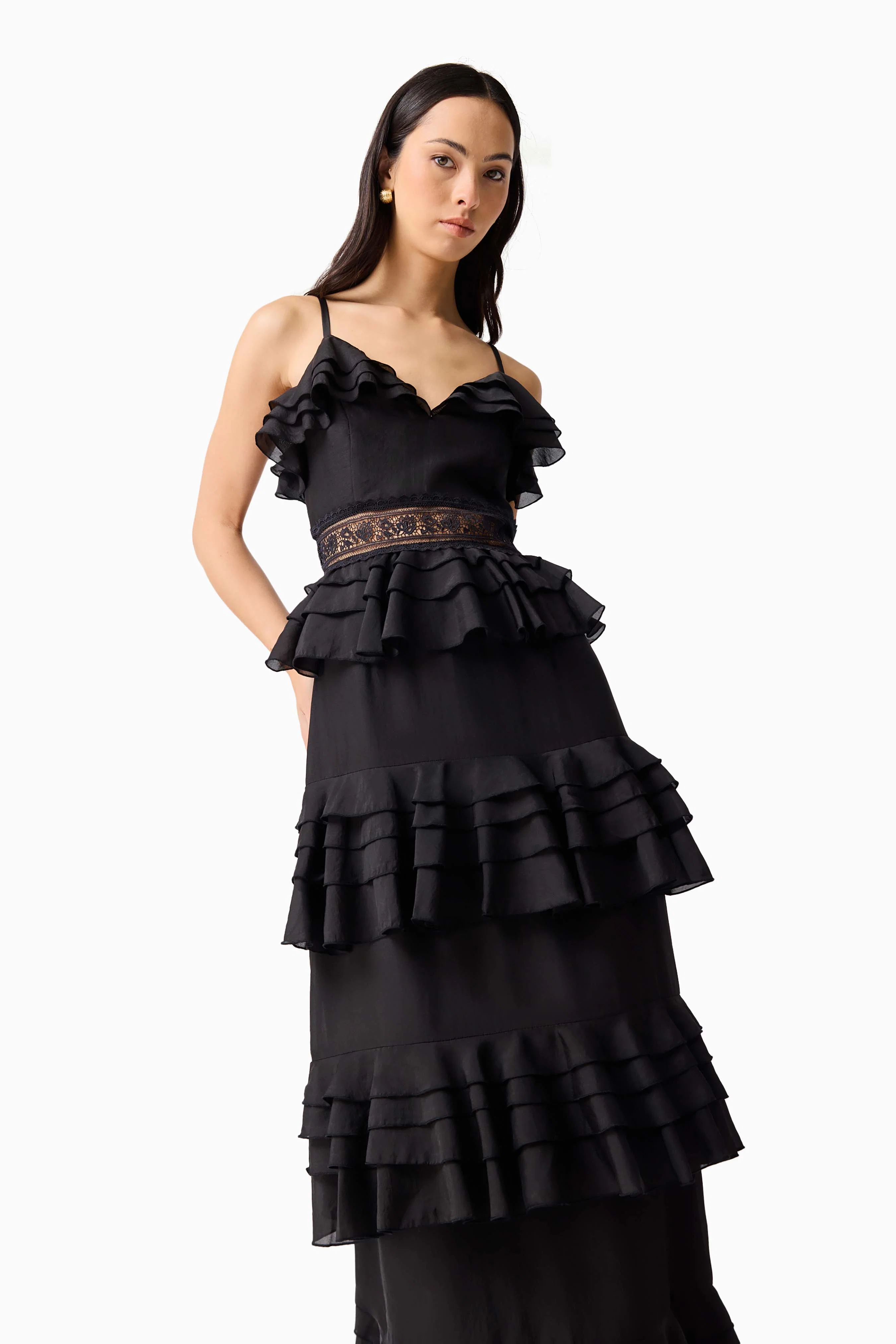 Lucinda Tiered Gown in Black