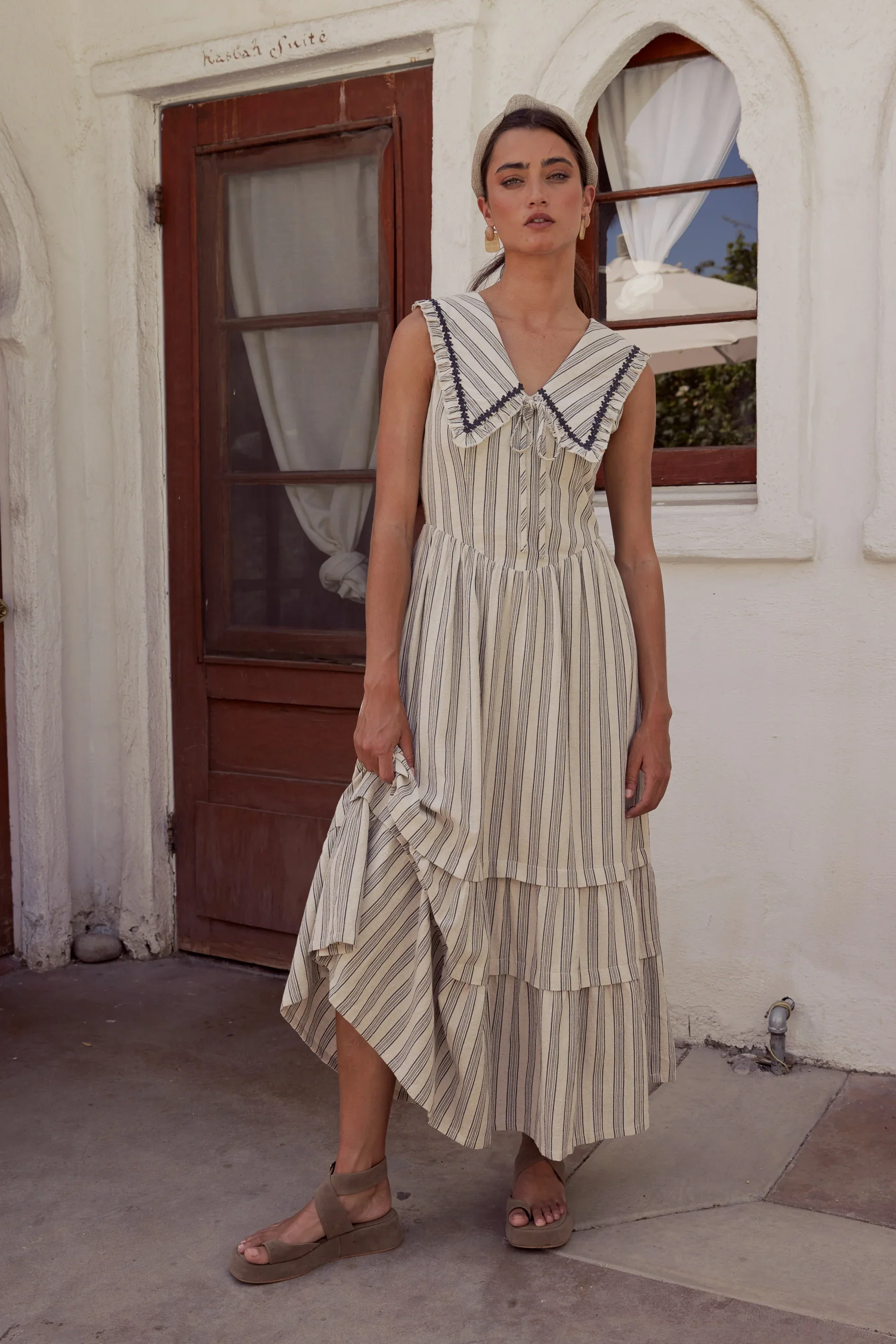 Miya Collared Midi Dress in Natural