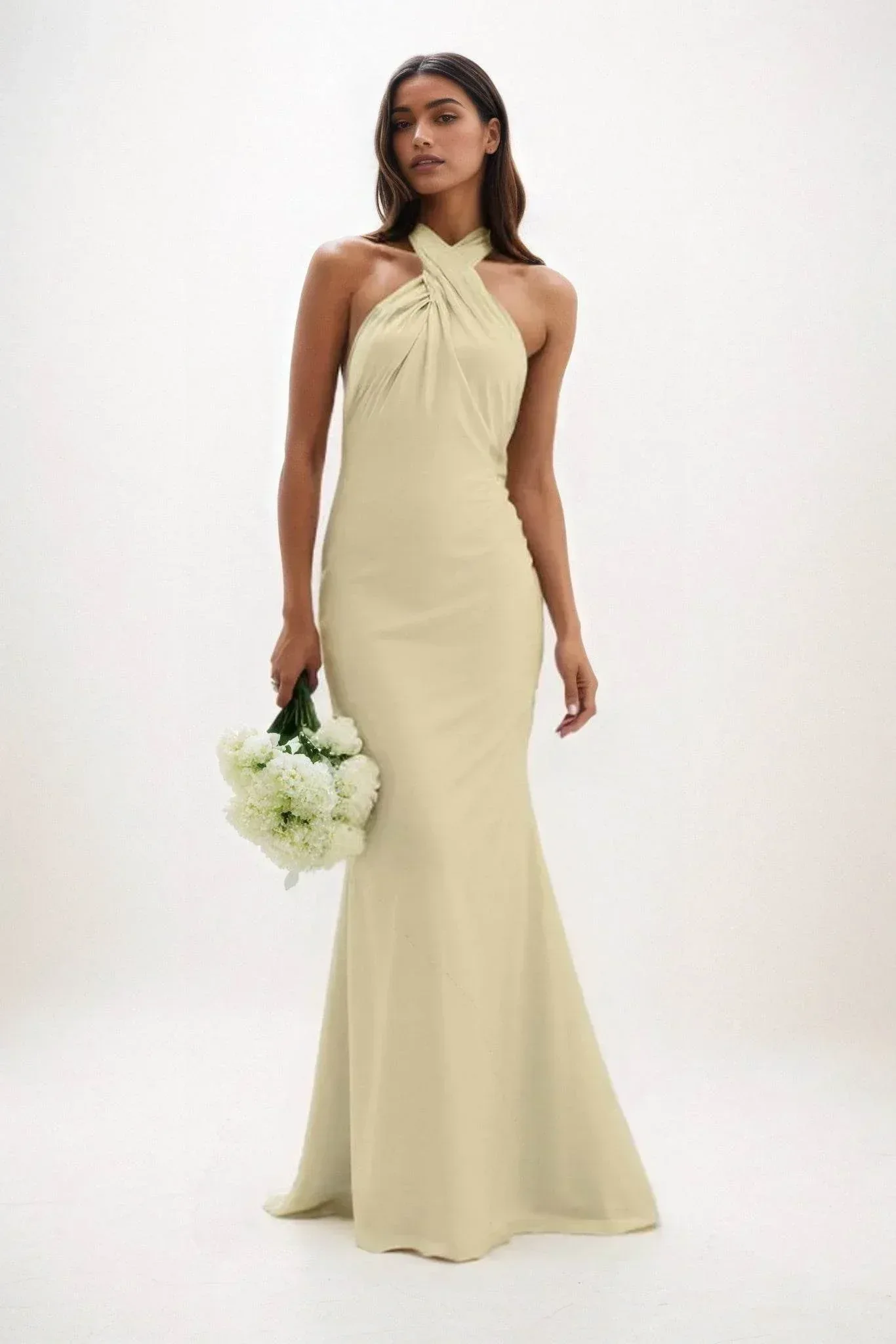 Sheath-Column Maxi Luxe Satin Bridesmaid Dress CB0837