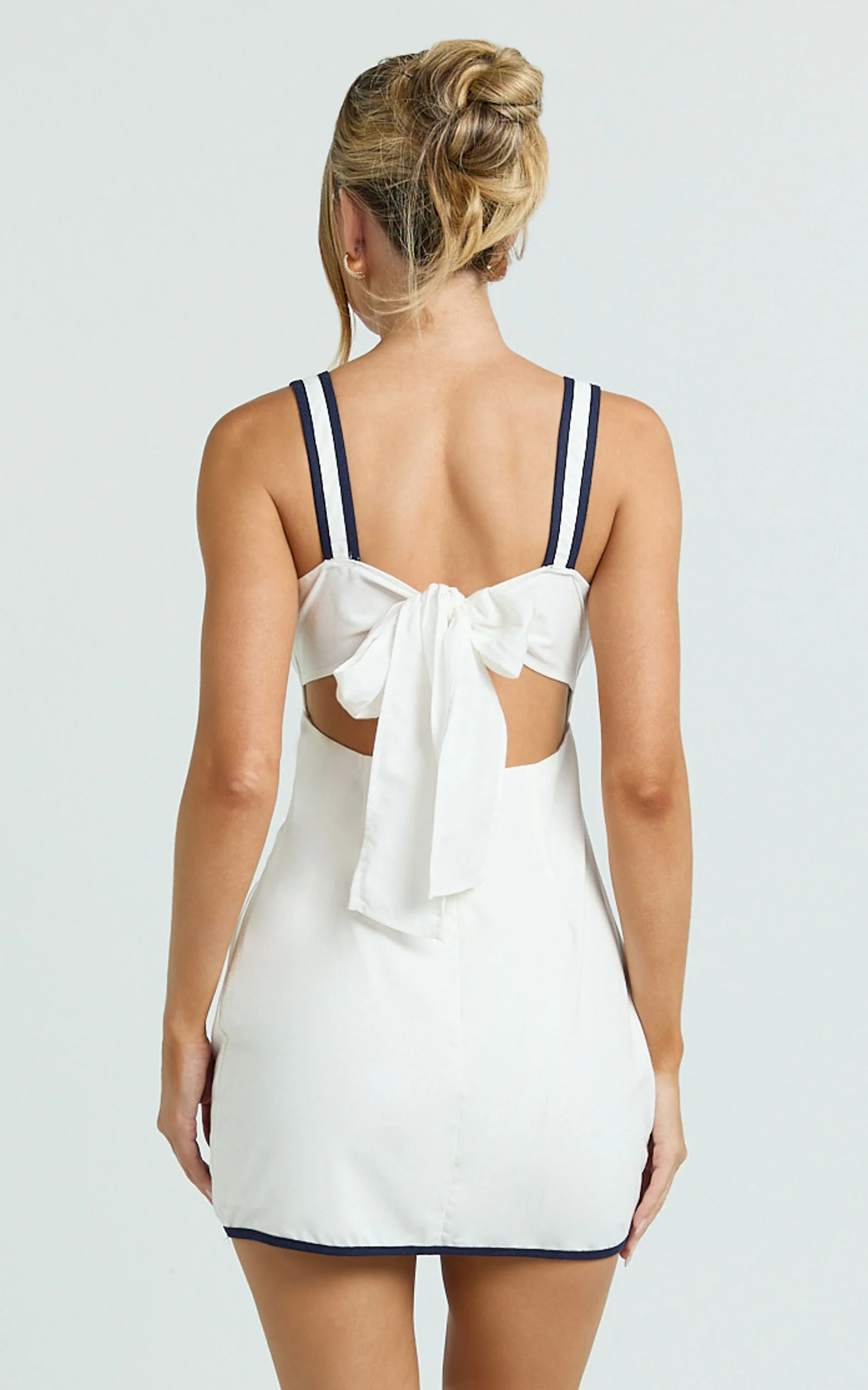 Julian Mini Dress - Square Neck Tie Back A Line Mini Dress in Off White