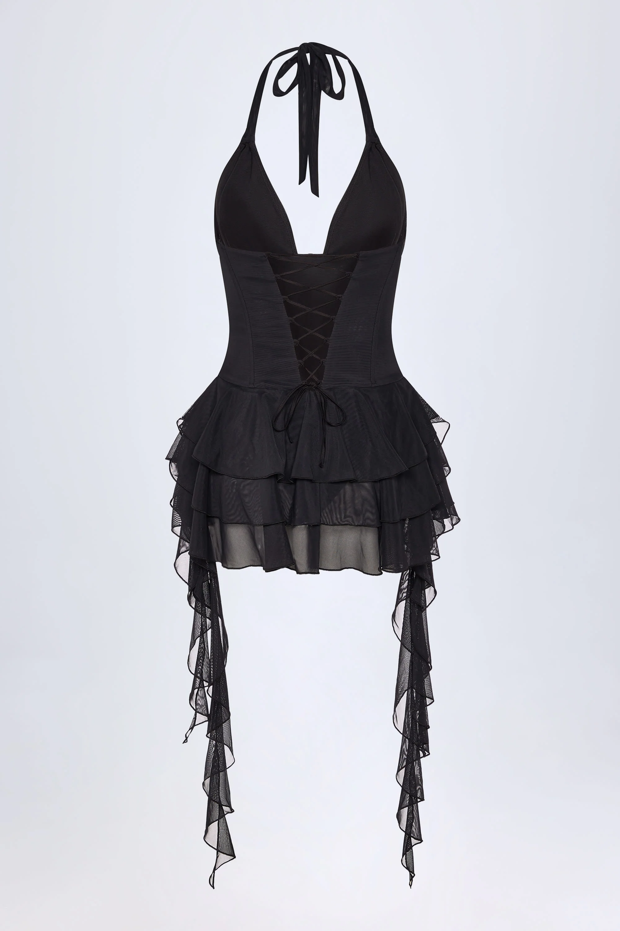 Ruffled Halterneck Bodysuit in Black