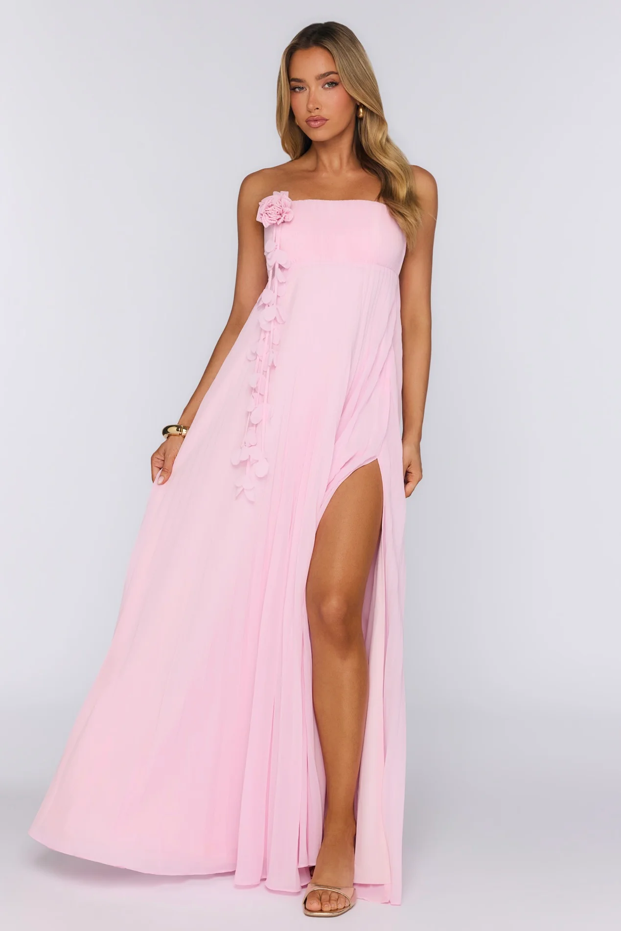 Dreamcatcher Edit Strapless Pleated Maxi Dress Pink