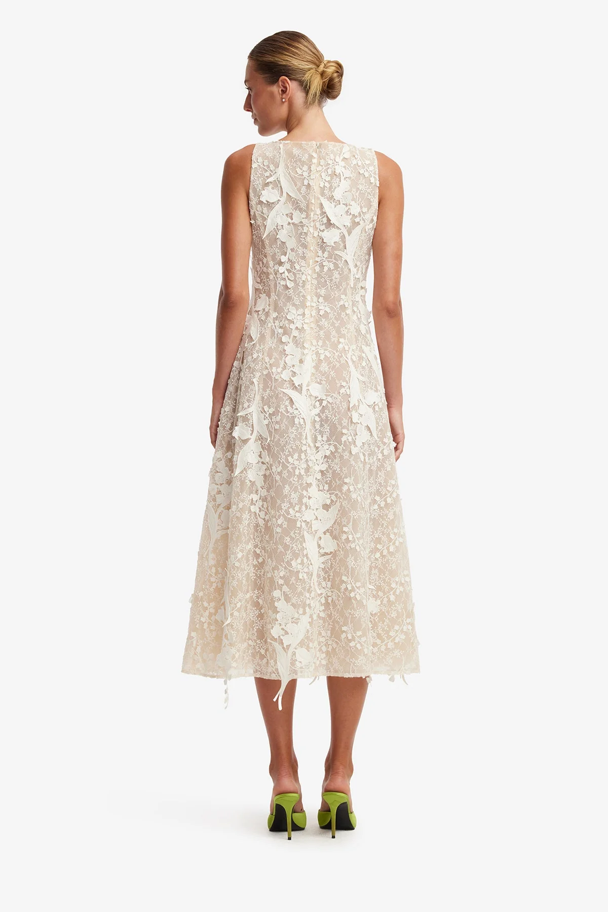 Cleo Embellished Lace Sleeveless Midi Dress - Snow Meadow