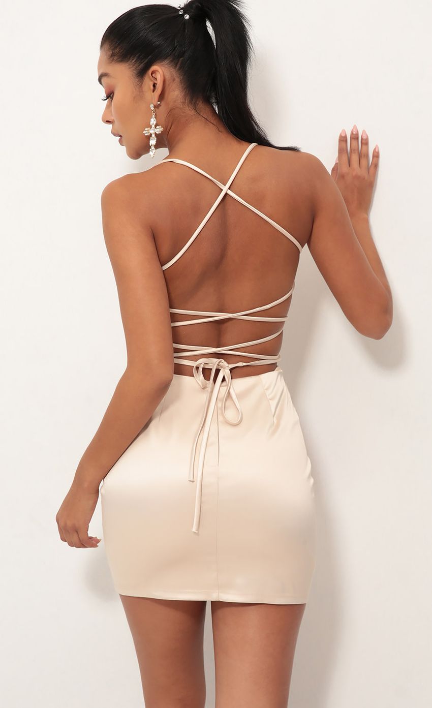 Satin Lace-up Dress in Champagne