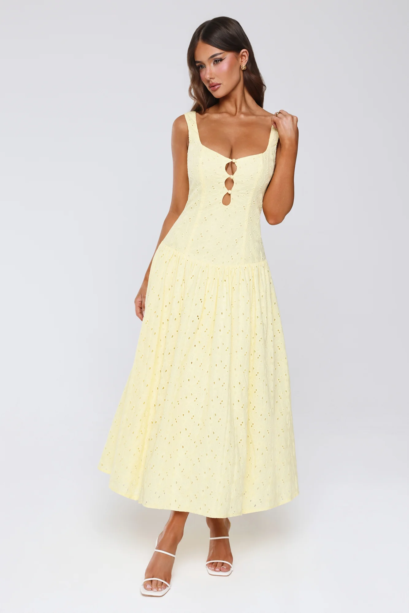 Romance Stitched Embroidered Maxi Dress Lemon - luluinthesky