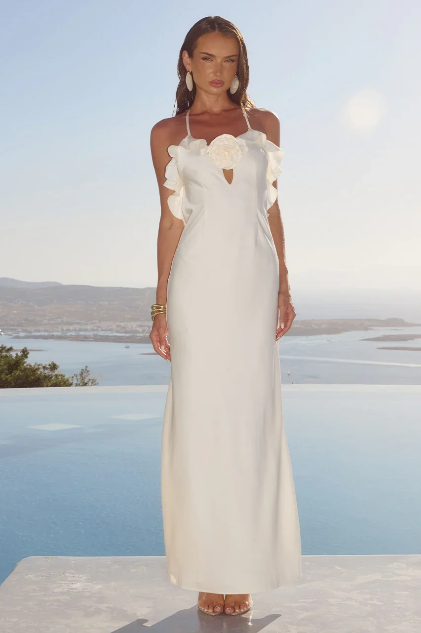 AVALEE FRILL TRIM MAXI DRESS - IVORY
