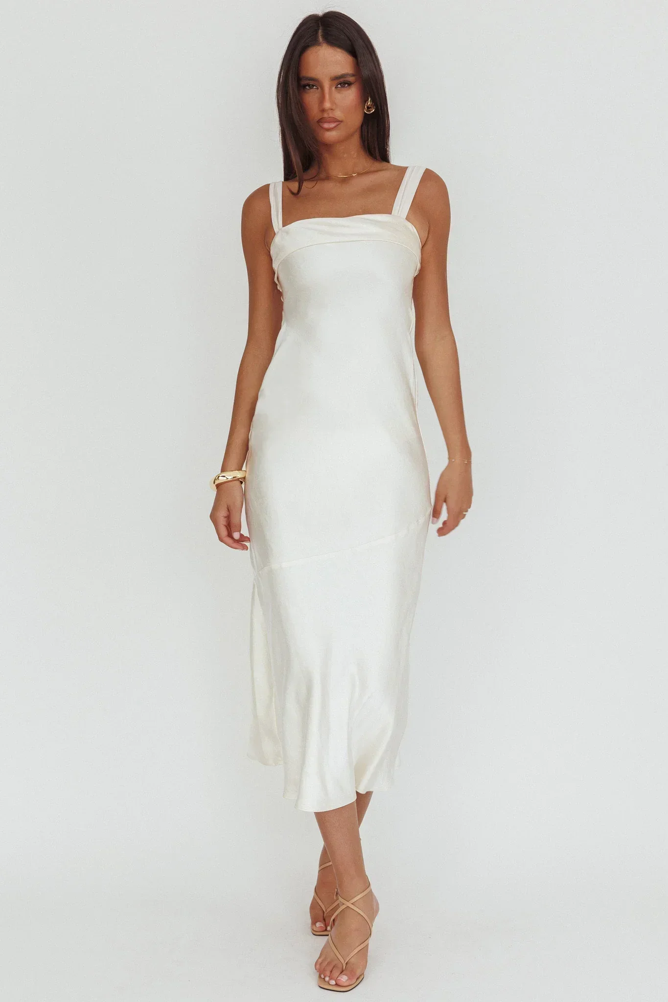 Carmel Shoulder Sash Midi Dress Oyster - luluinthesky