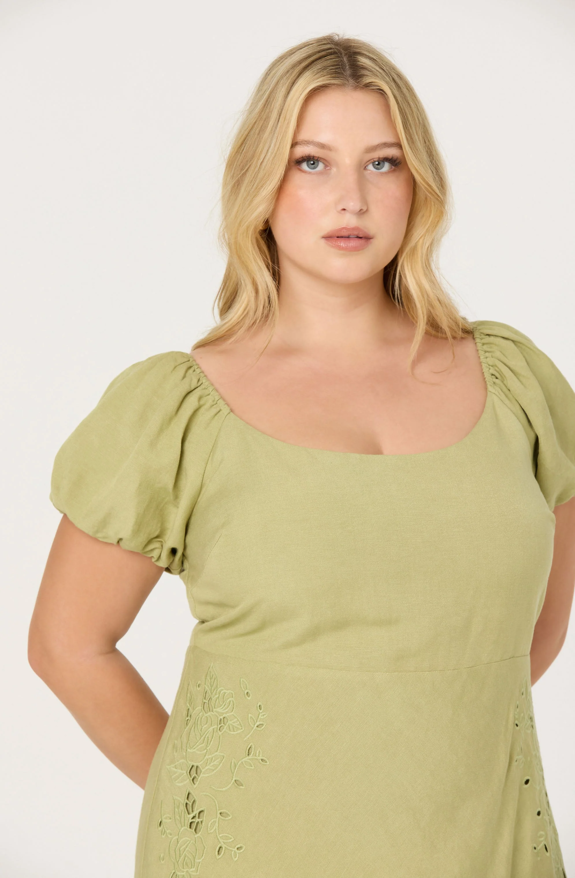 Leocadia Embroidered Puff Sleeve Dress