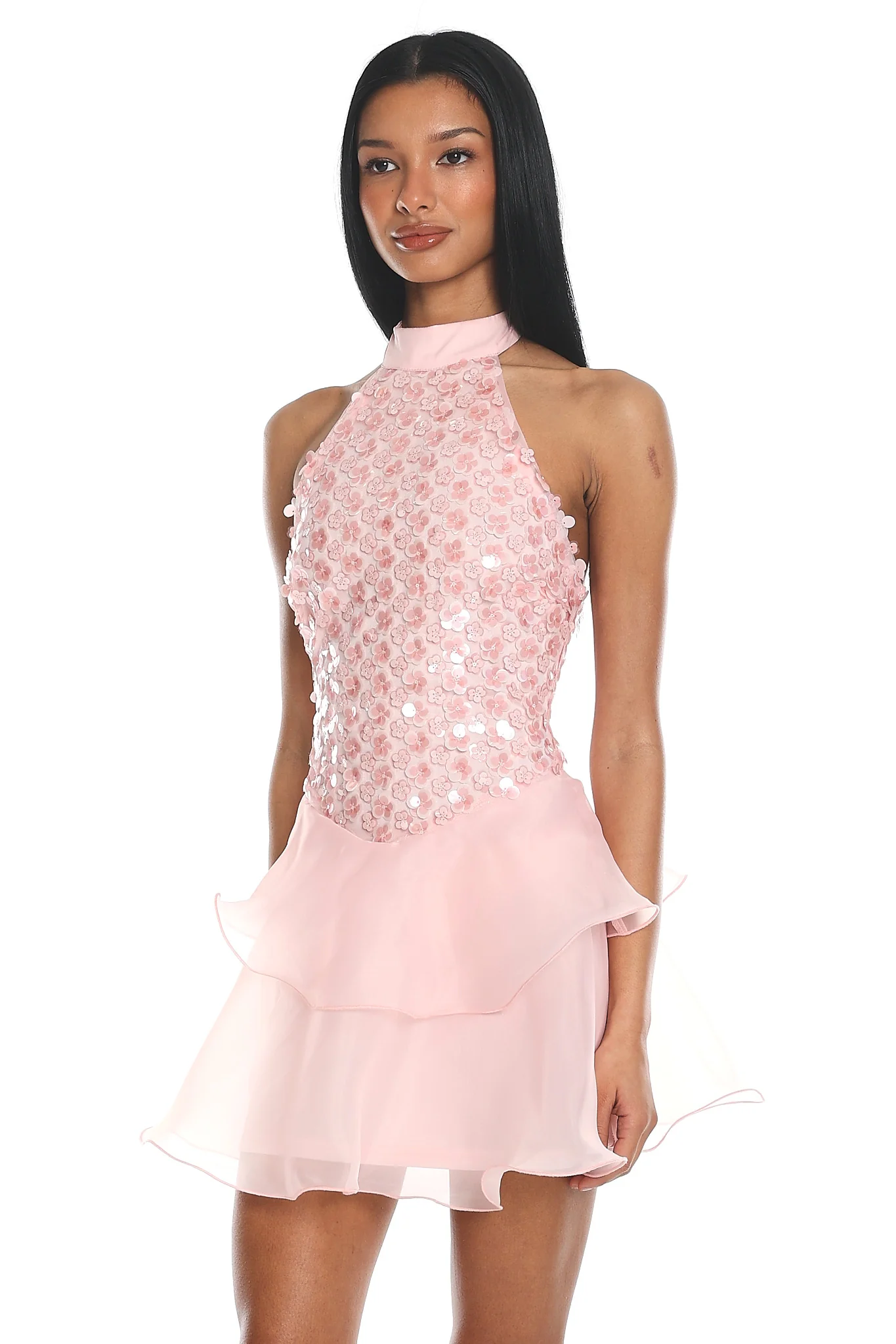 Brietta Embellished Bodice Mini Dress Blush