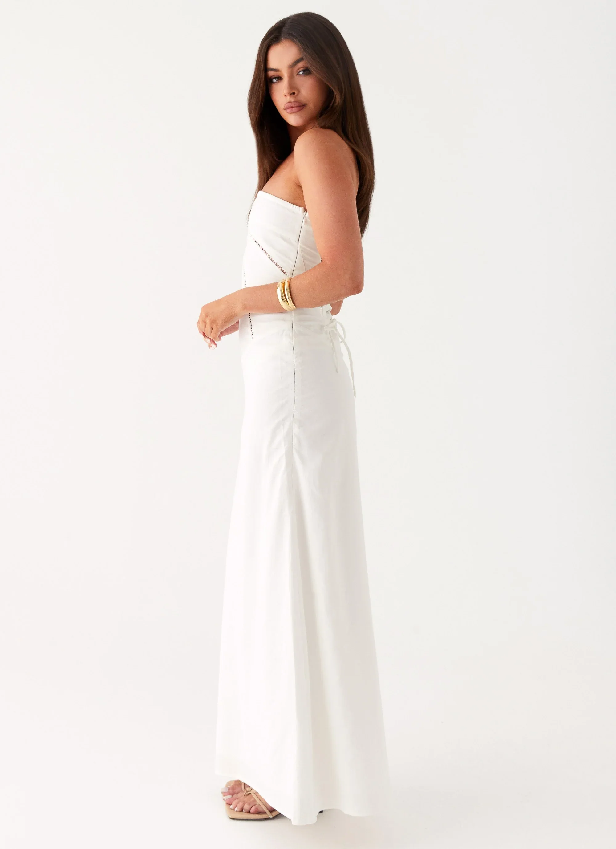 Cerisa Linen Maxi Dress - White - luluinthesky