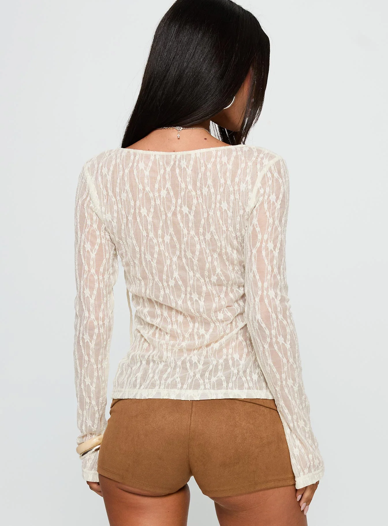Open Your Heart Tie Detail Long Sleeve Top Cream