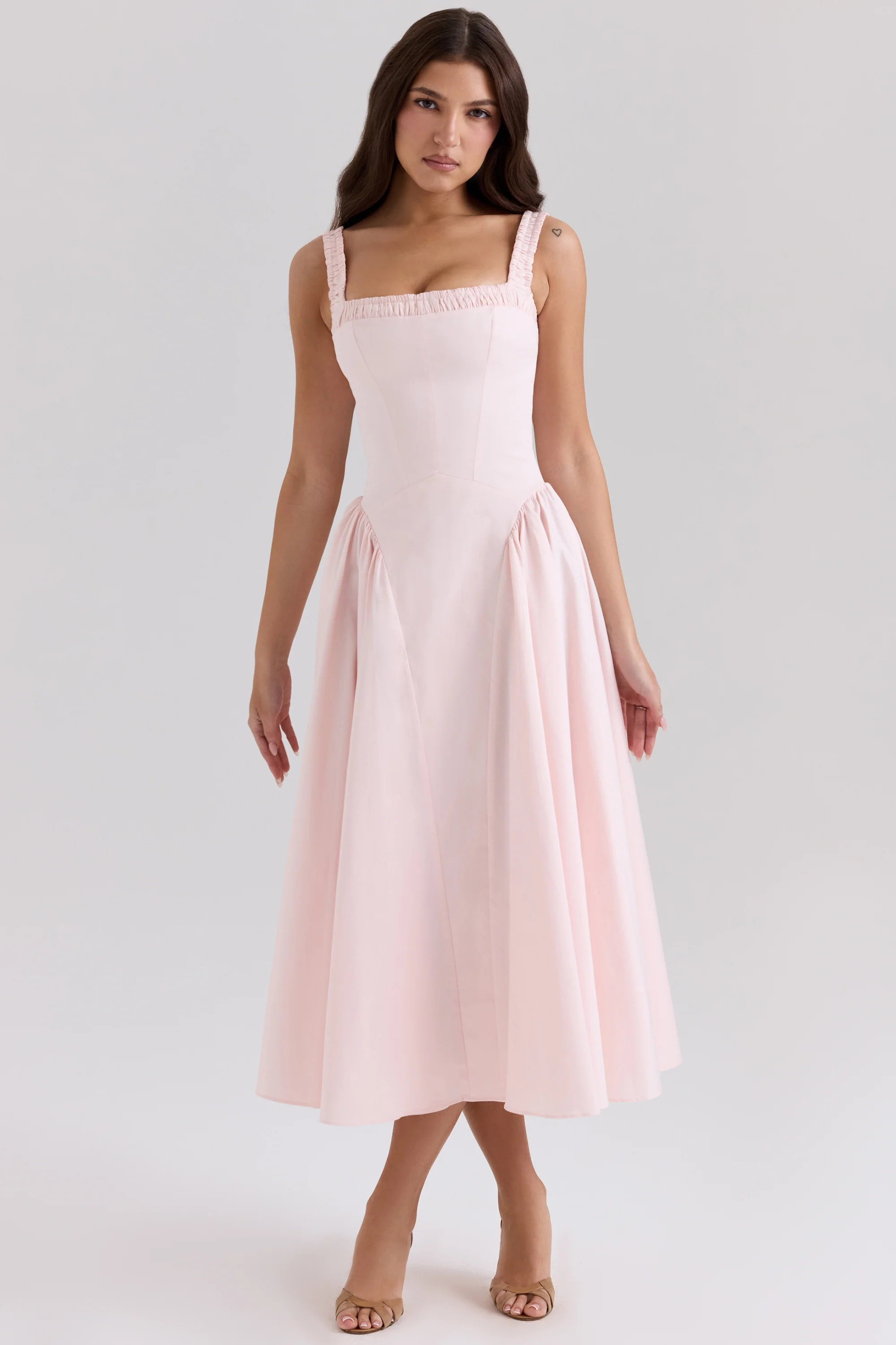 rose pink stretch cotton midi sundress