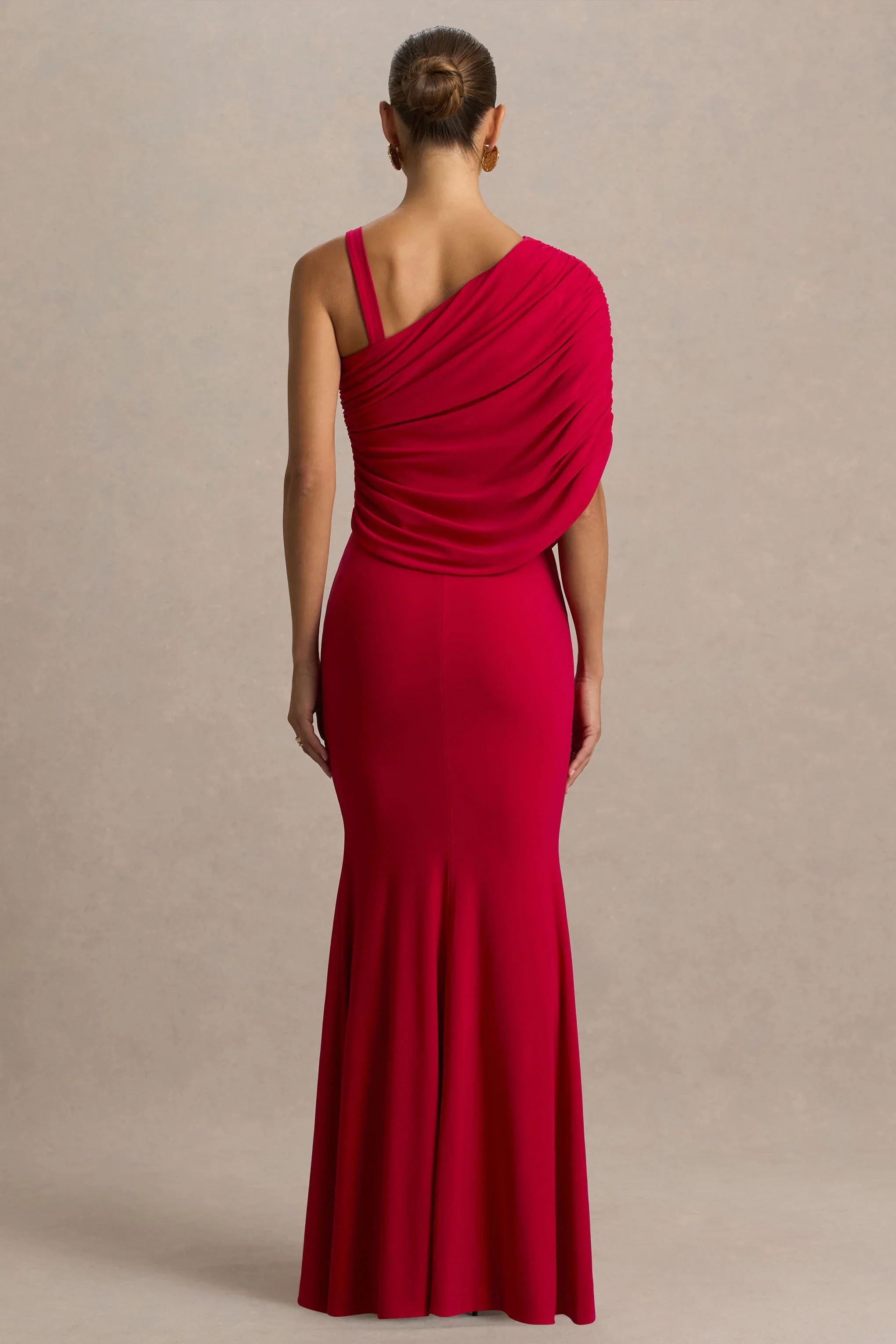 Sylvie | Red Asymmetric-Neck Maxi Dress