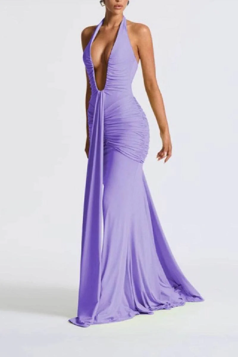 Mermaid	Maxi Knitted Semi Formal Wedding Guest Dresses 917018224683