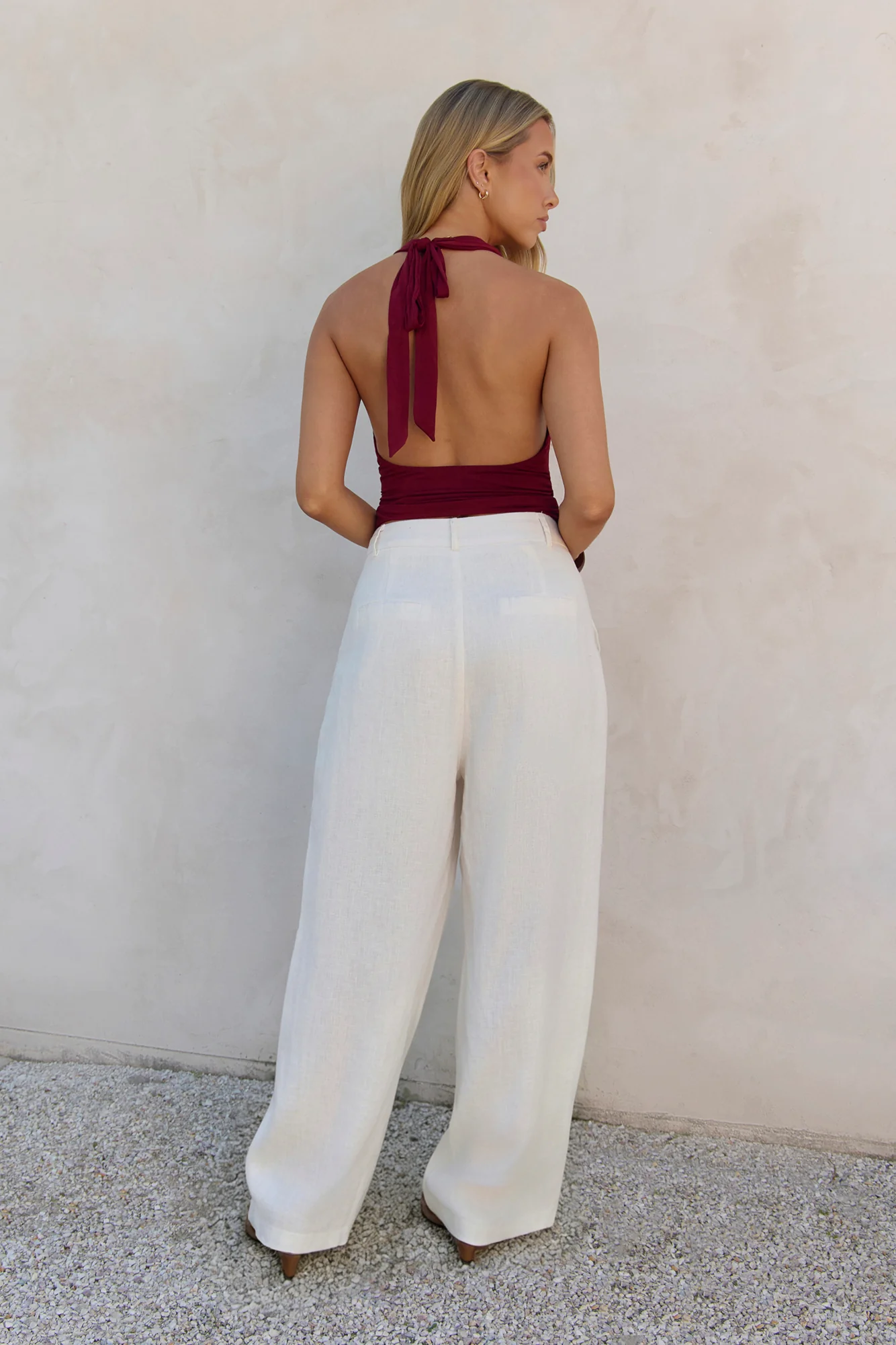 BASE Contour In Her Element Halter Cowl Top Wine