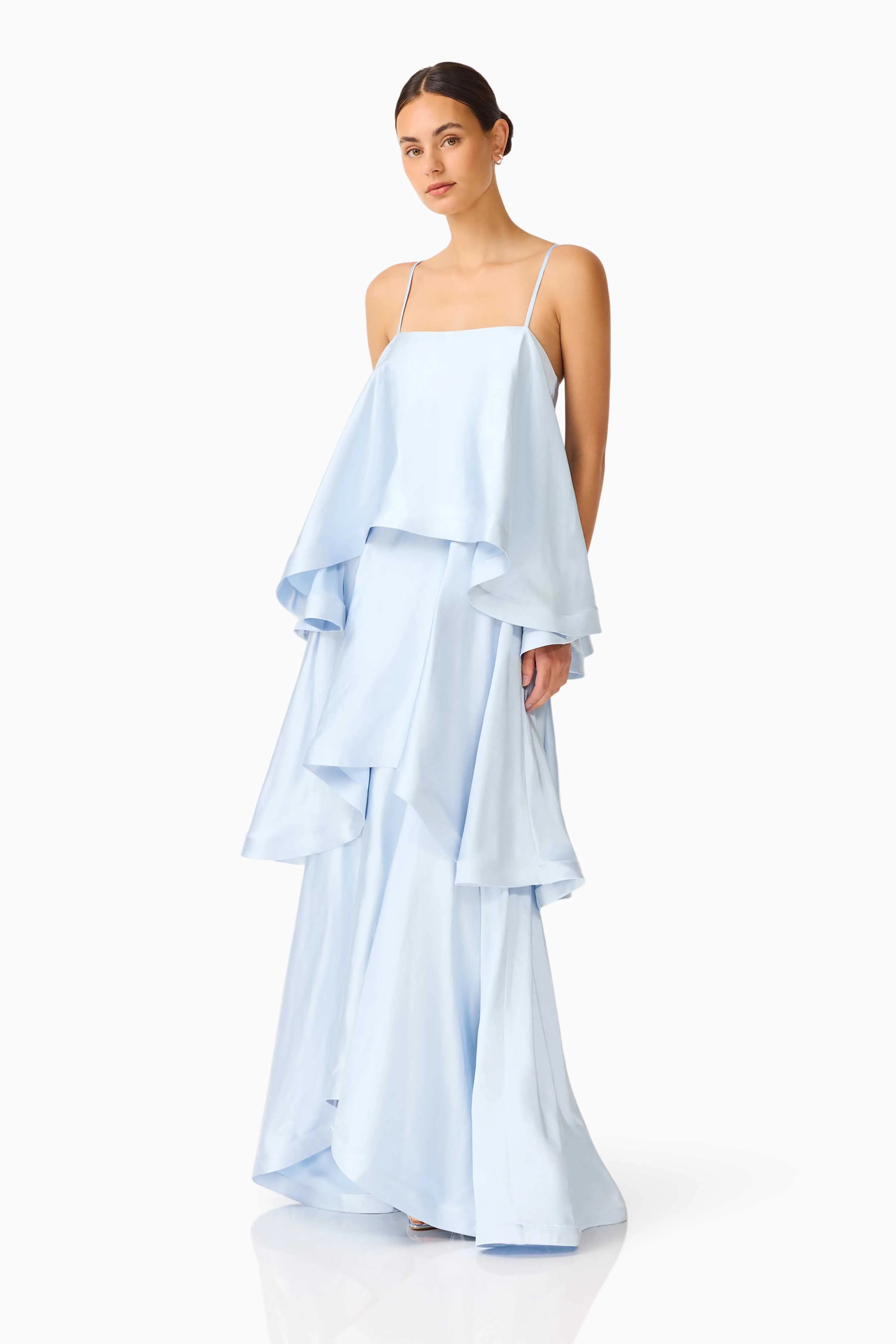 Tilly Tiered Maxi Dress in Pale Blue
