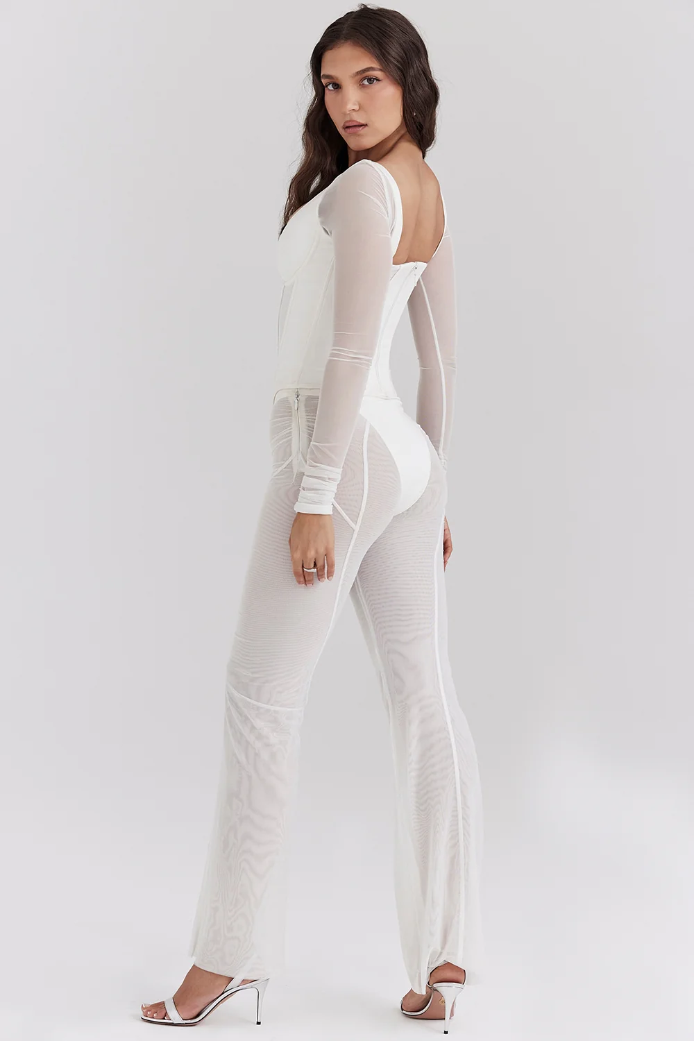 White Mesh High Waist Trousers