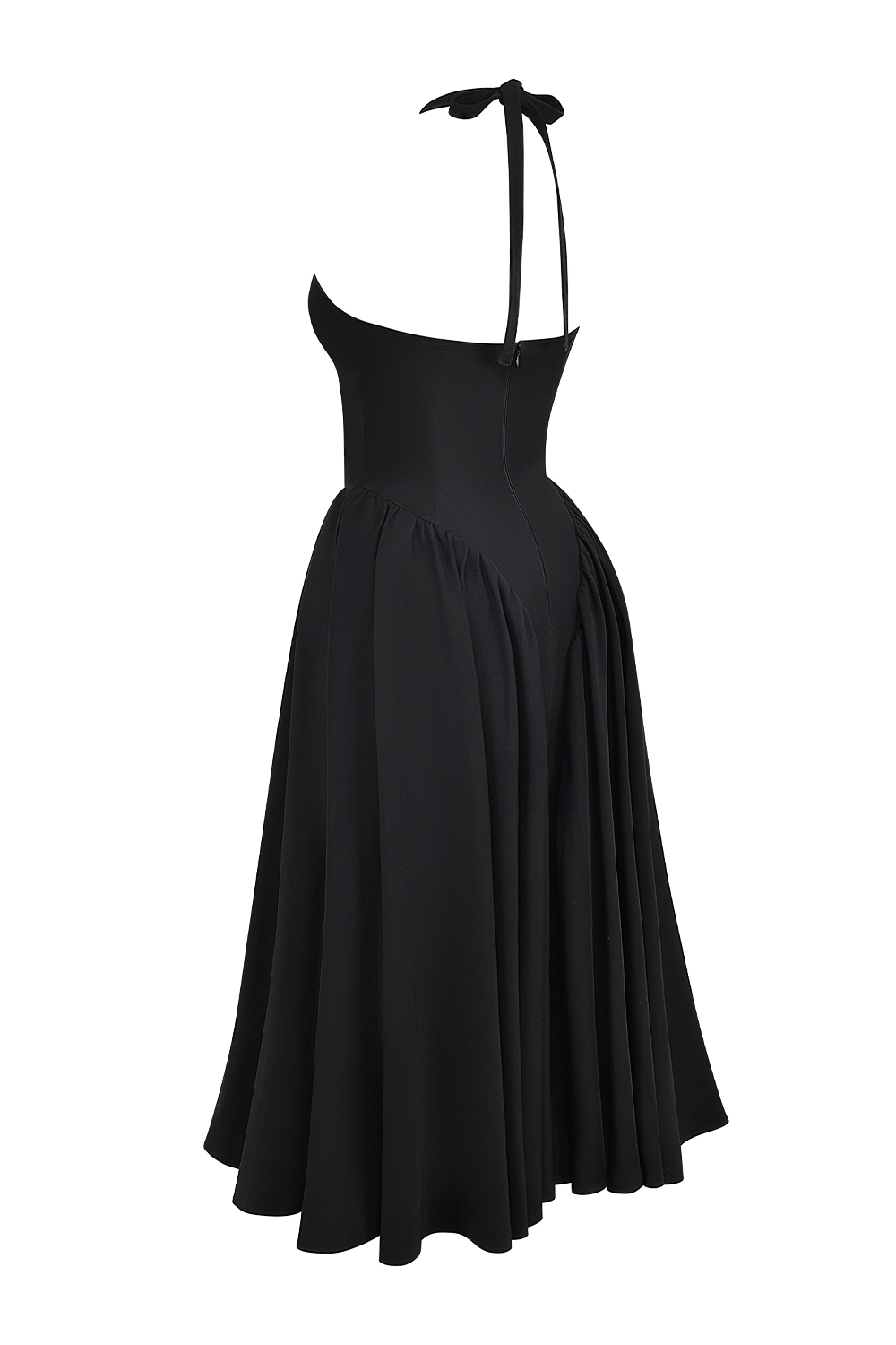 Black Twill Halter Midi Dress
