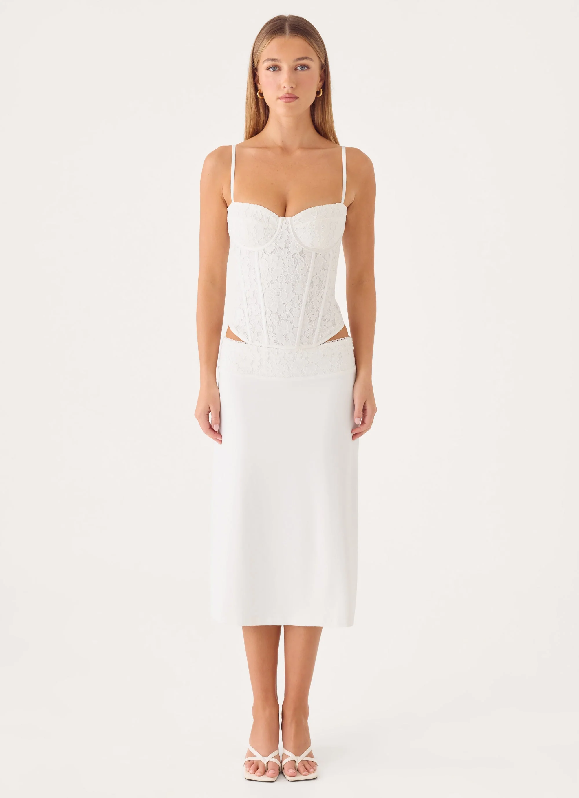 Moments Midi Skirt - White - luluinthesky