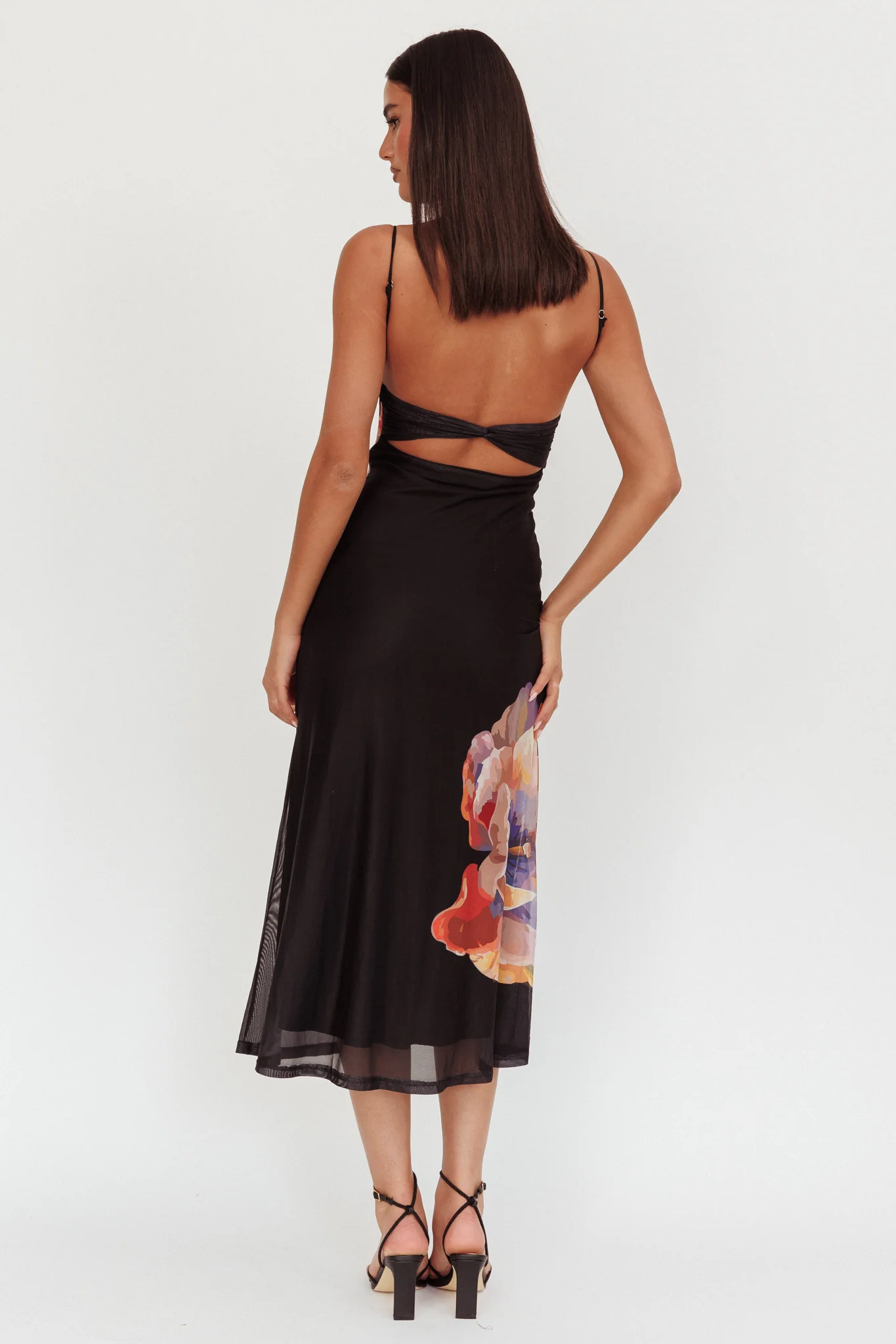 Nerida Gathered Bust Maxi Dress Flowers Black