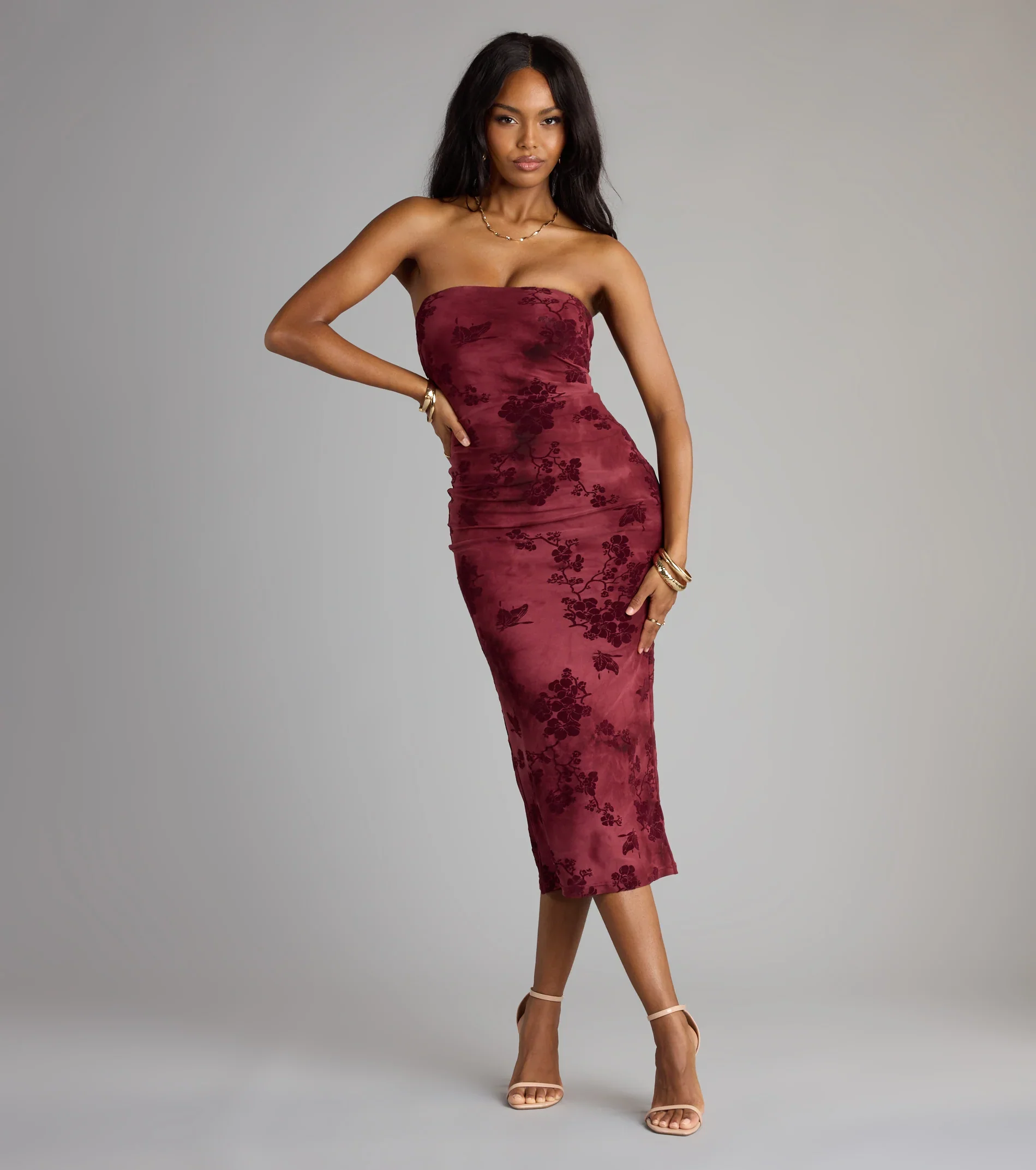Crushing On Velvet Flocked Floral Midi Dress