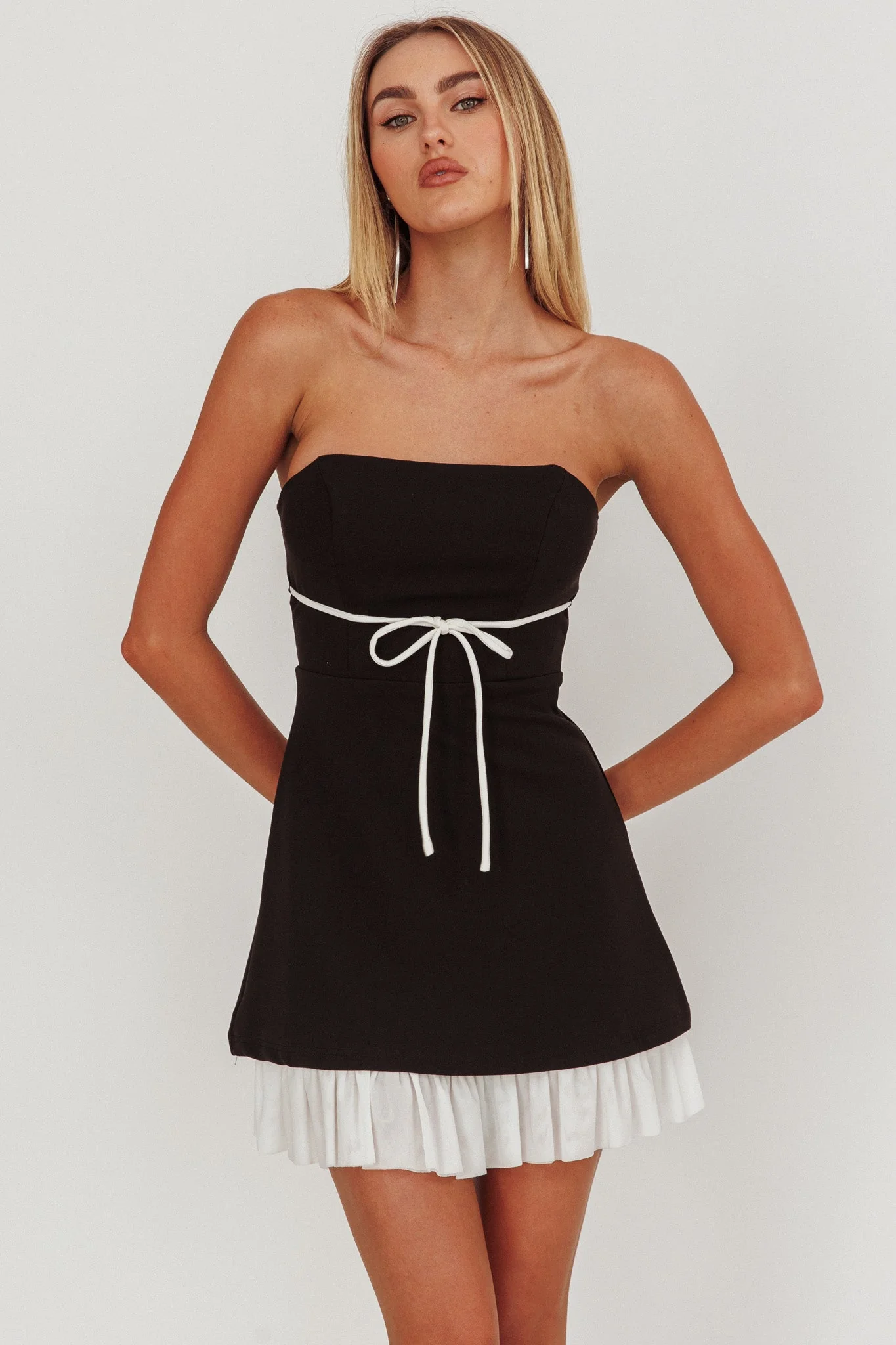 Statement Strapless String Tie Mini Dress Black - luluinthesky