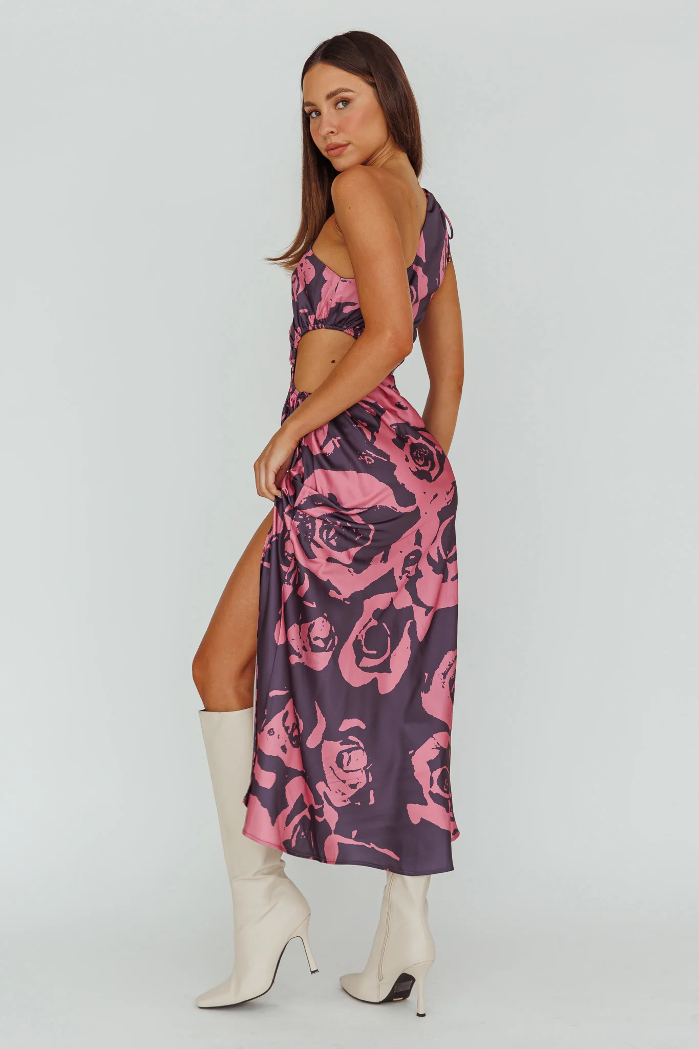 Charisma One-Shoulder Cut-Out Maxi Dress Floral Purple