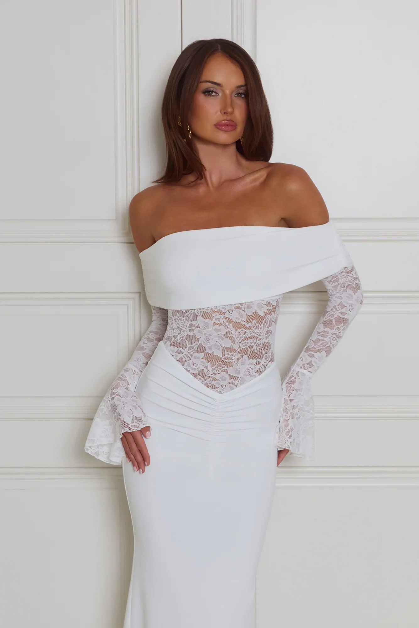 Luxe Temptress Off Shoulder Maxi Dress White