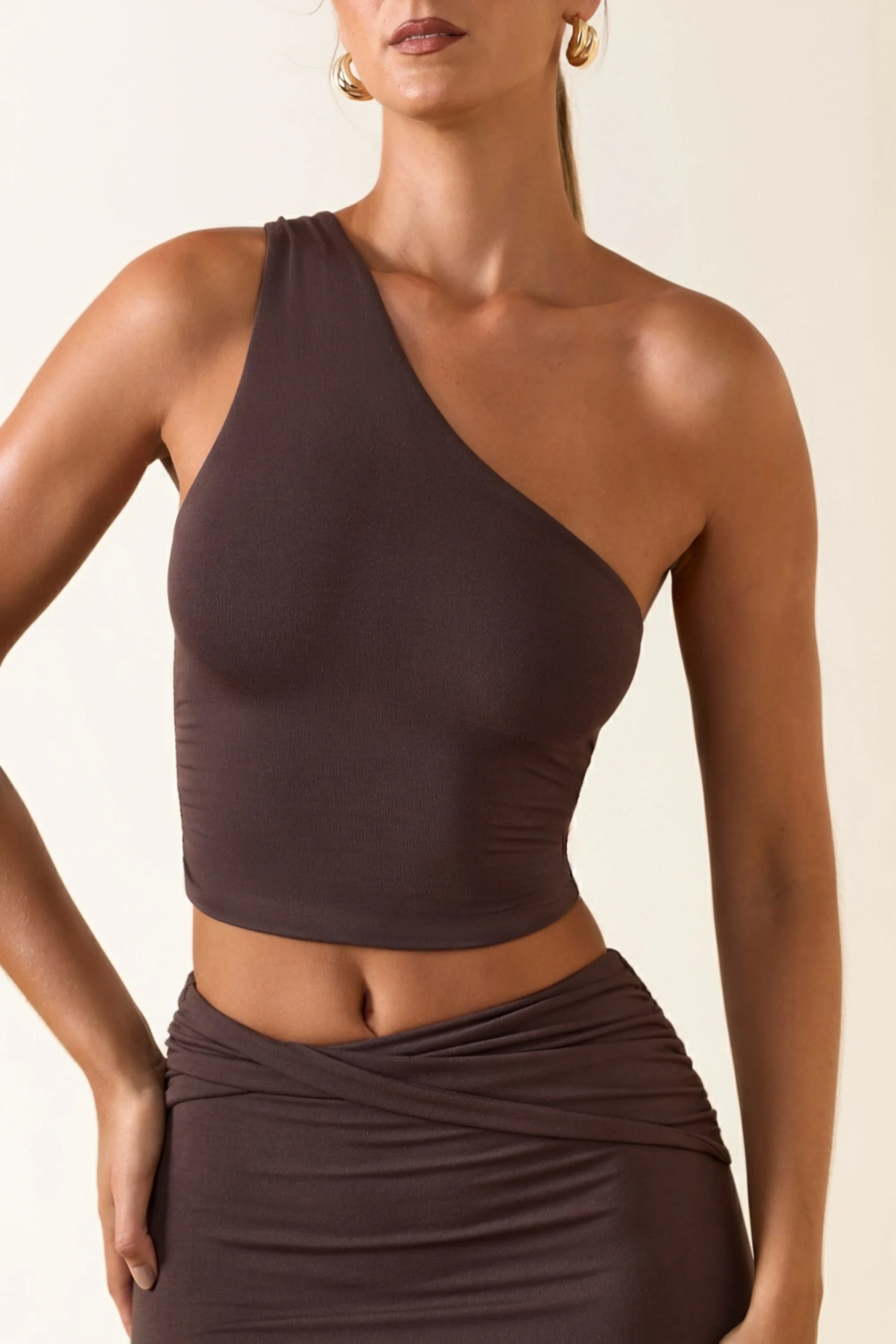 Modal One-Shoulder Top in Chocolate Brown