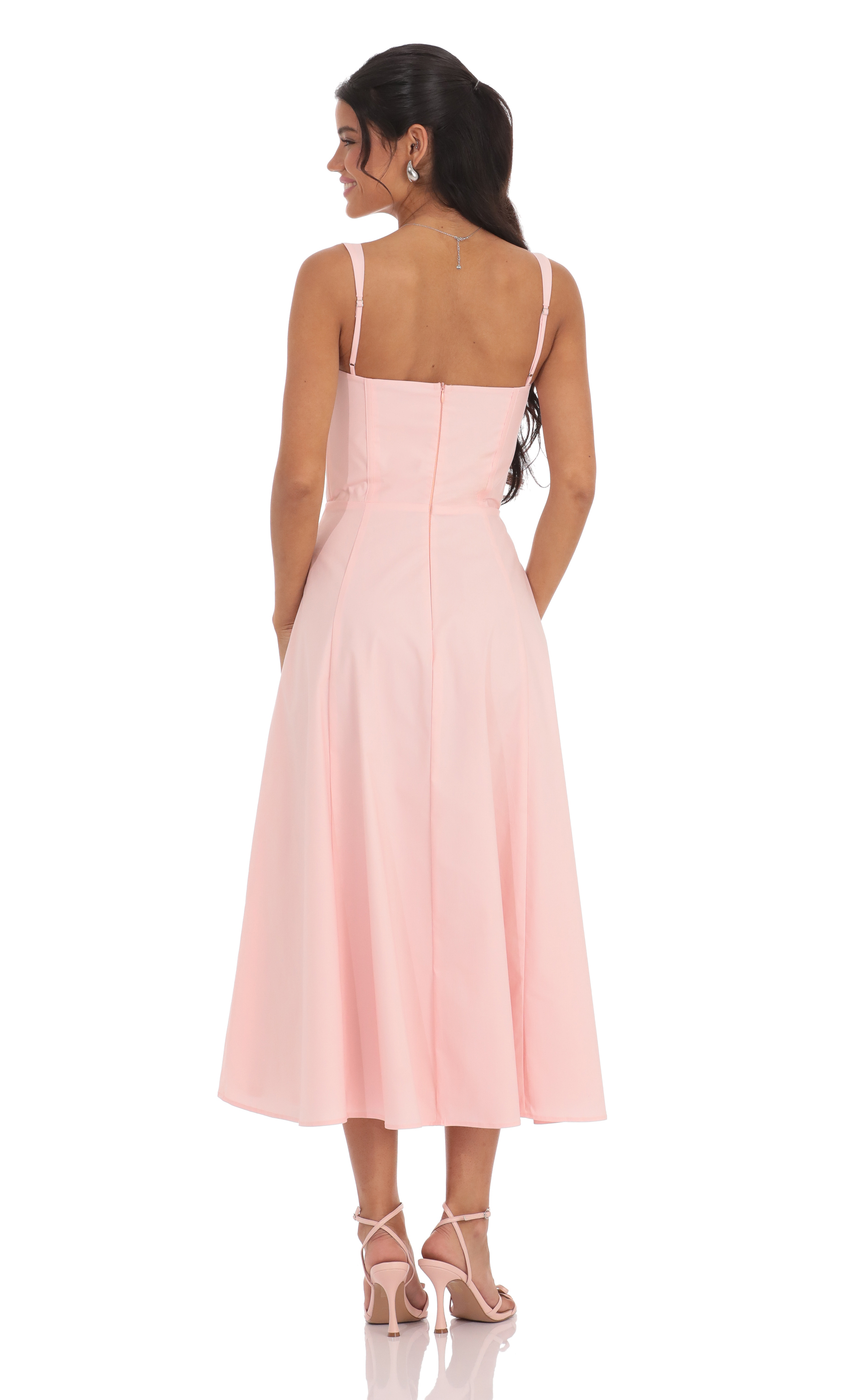 Ruched Corset Midi Dress in Pink - luluinthesky