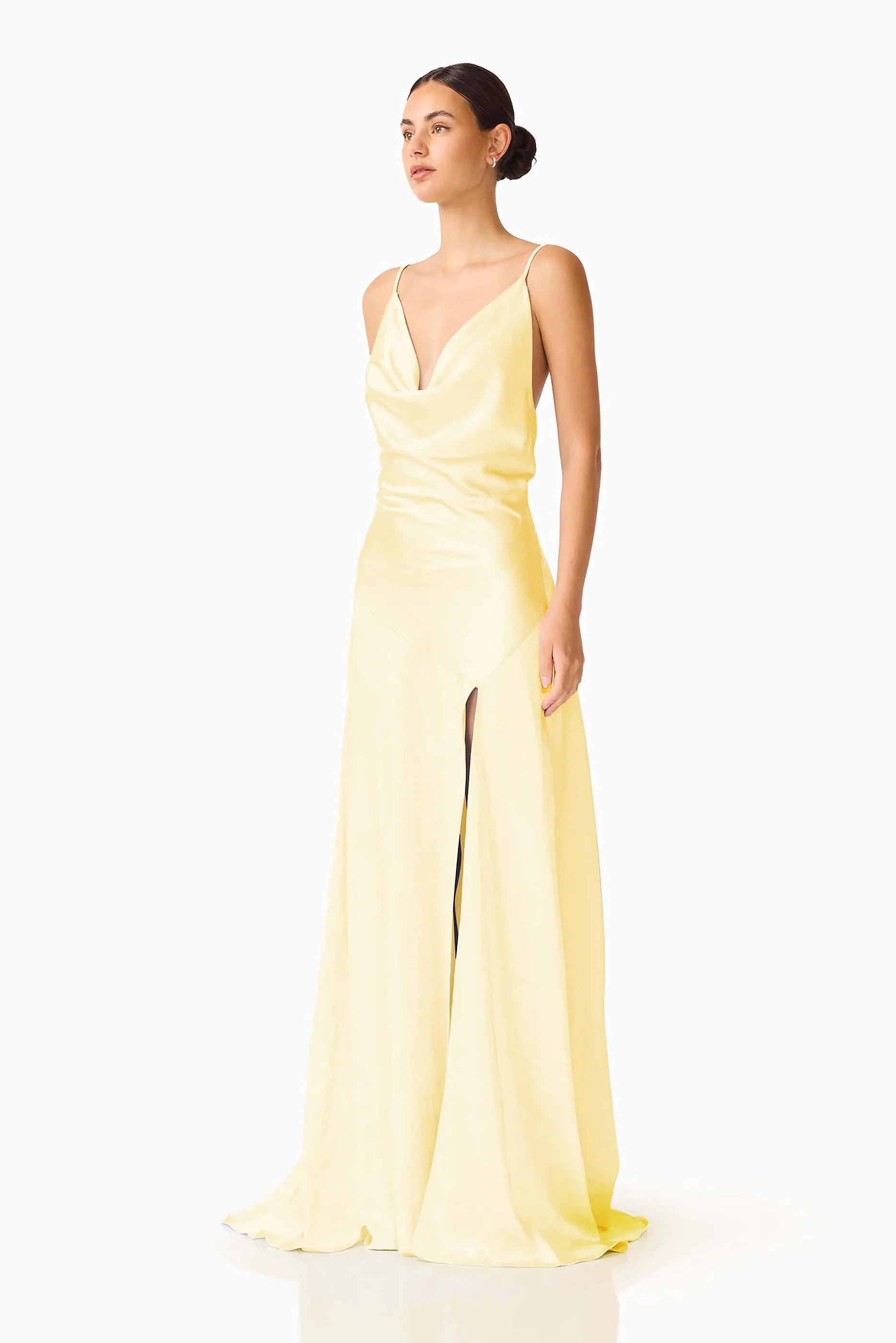 Clementine Cowl Neck Gown in Butter Yellow