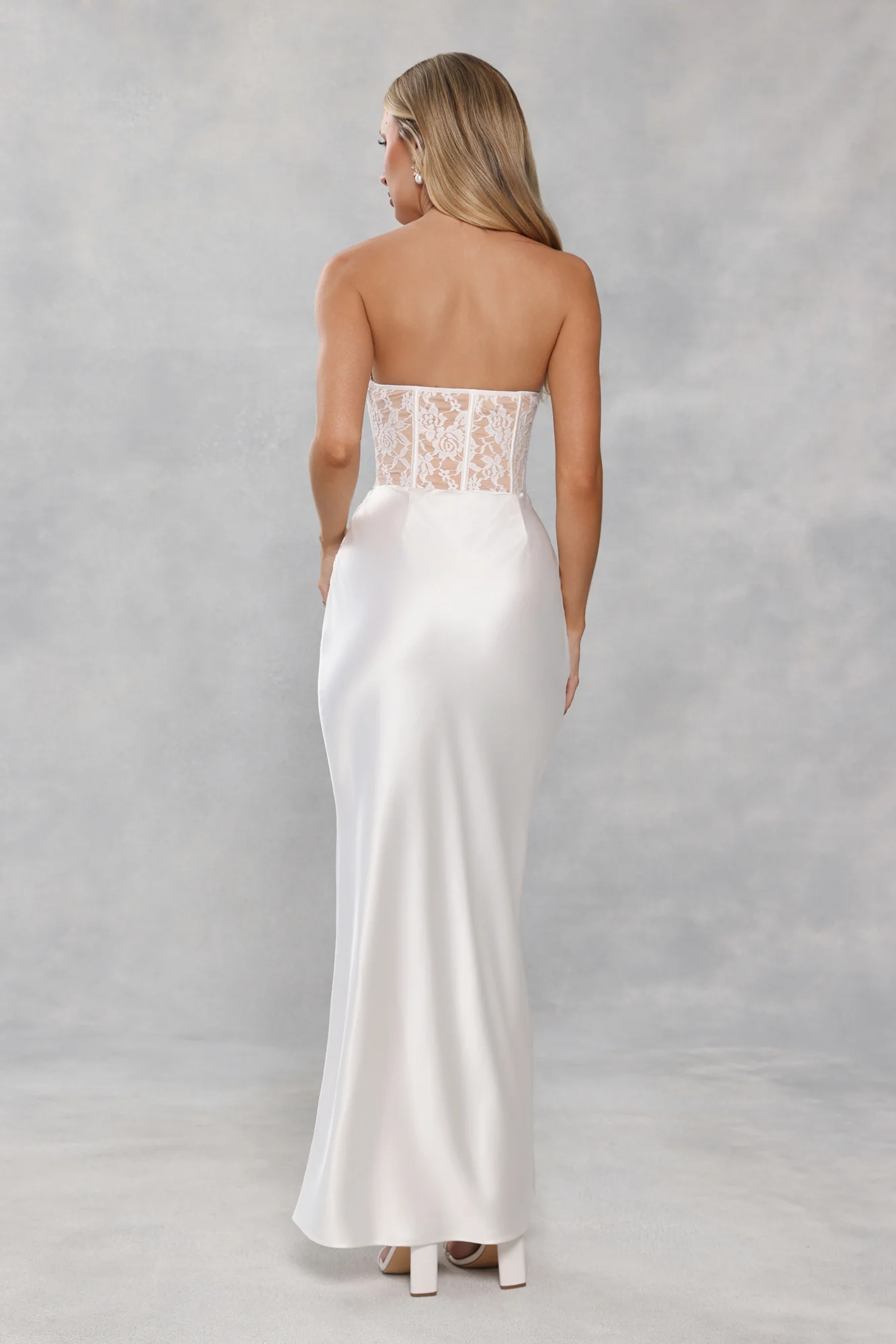 Love In Full Bloom Lace Satin Strapless Maxi Dress White - luluinthesky