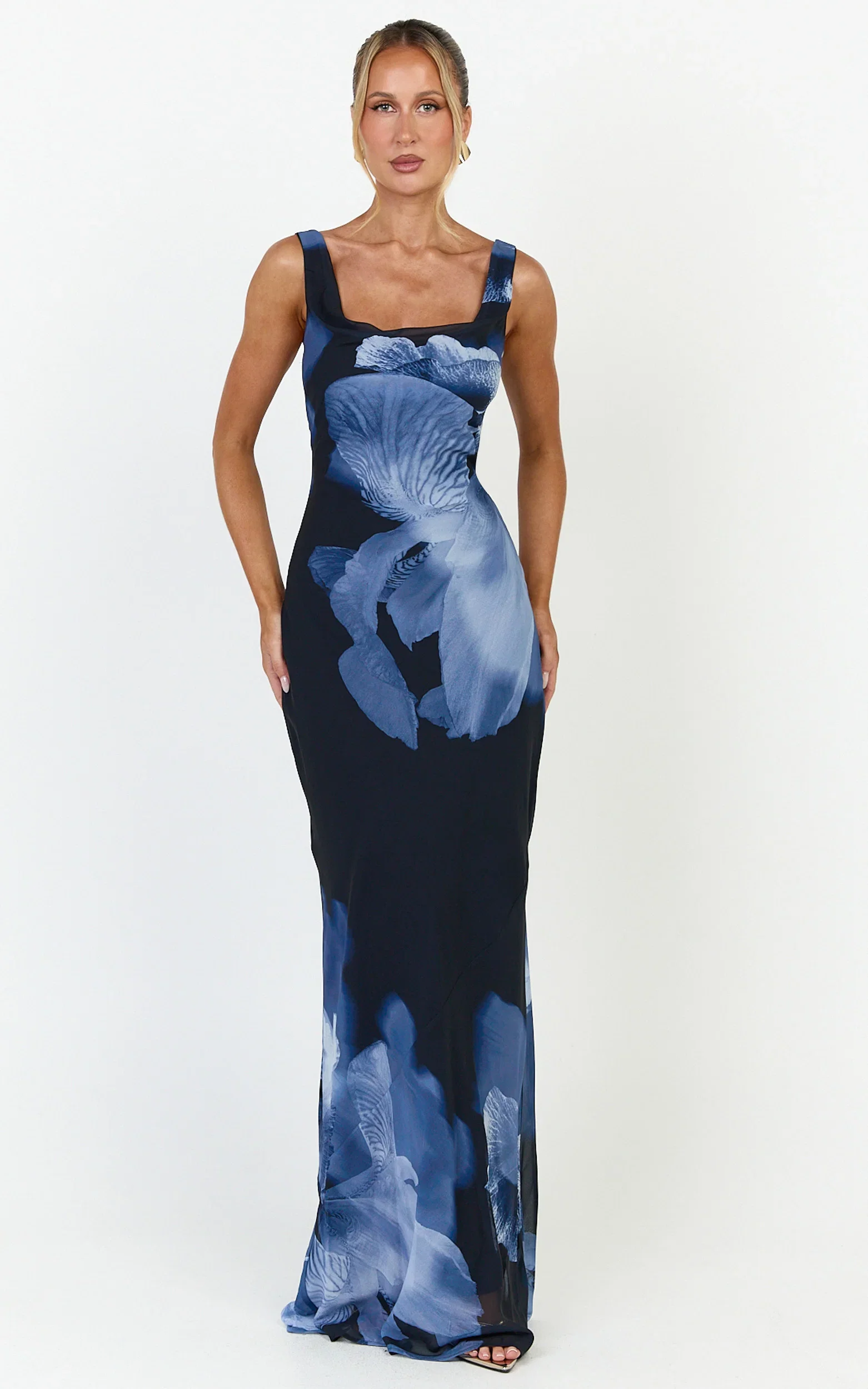 Summer Maxi Dress - Cowl Neck Slip Dress in Twilight Orchid Print