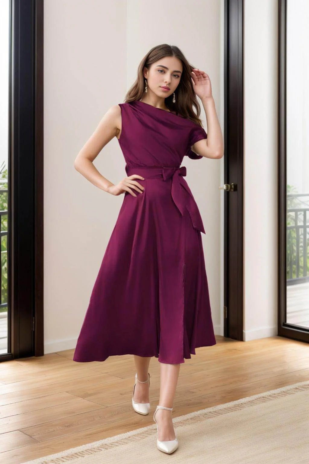 Sheath-Column Tea Length Silk-Like Graduation Dresses CS0540