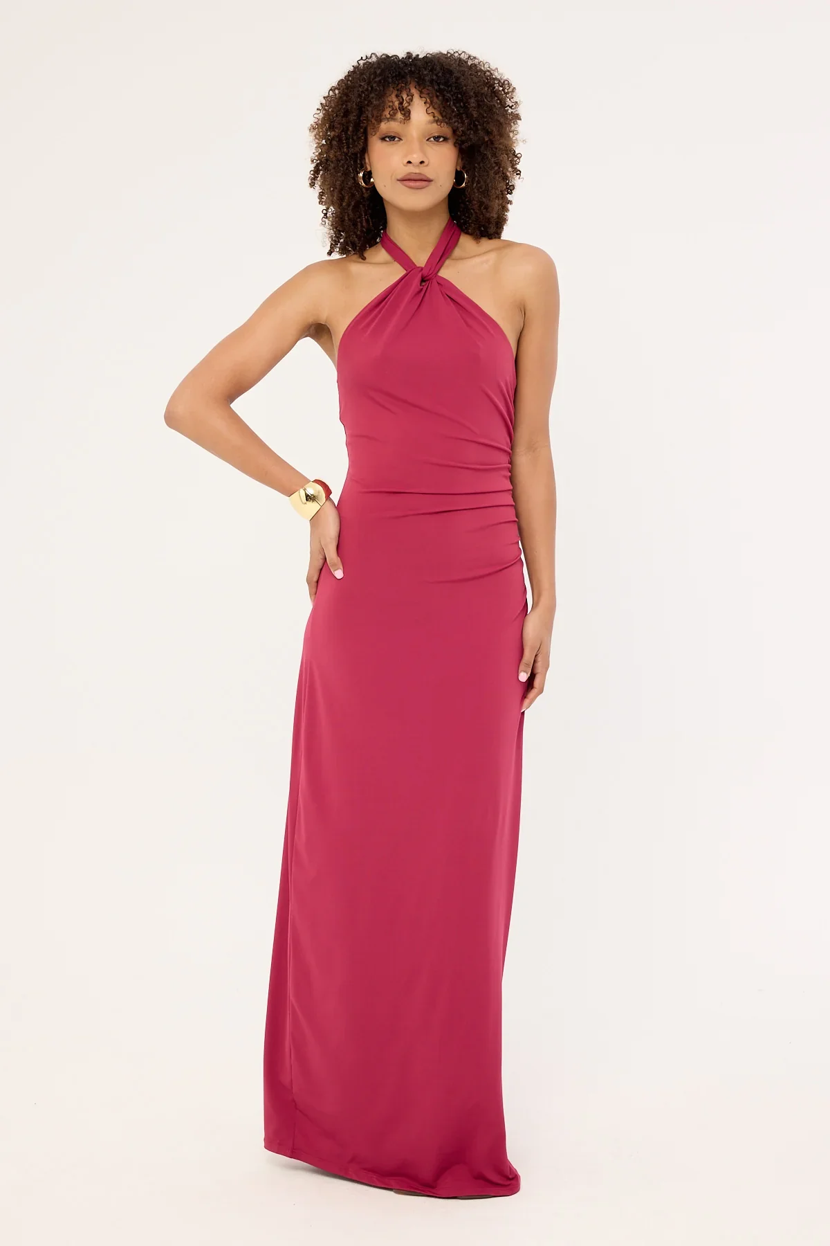 Perfect Stranger Isla Halter Twist Maxi Dress Burgundy