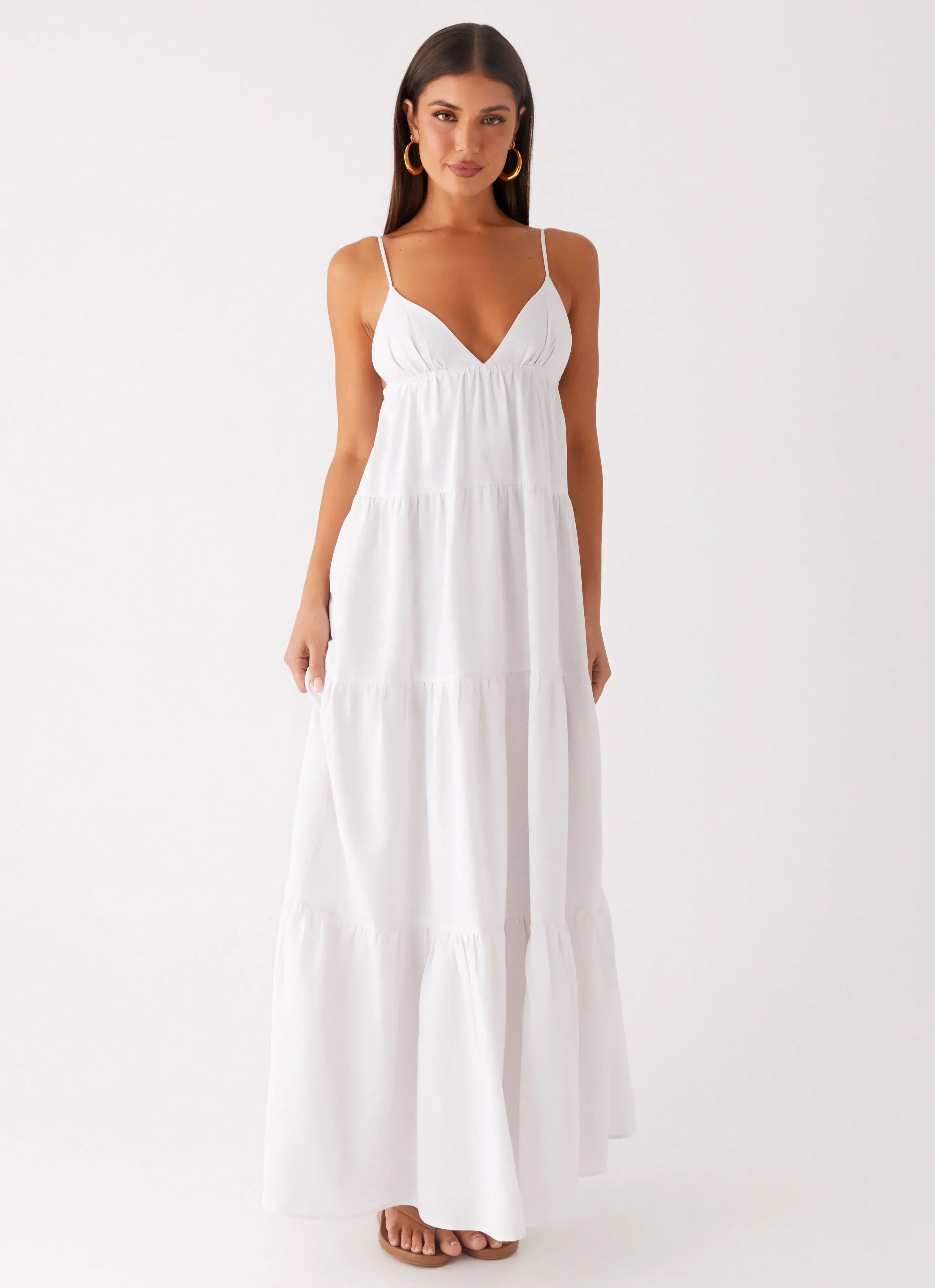 Lotty Linen Maxi Dress - White - luluinthesky